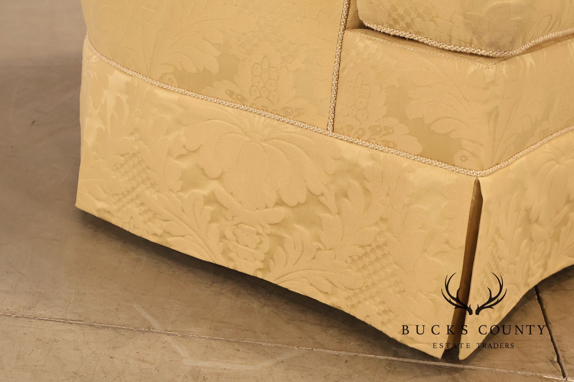 Councill Custom Damask Upholstered Curved Back Sofa