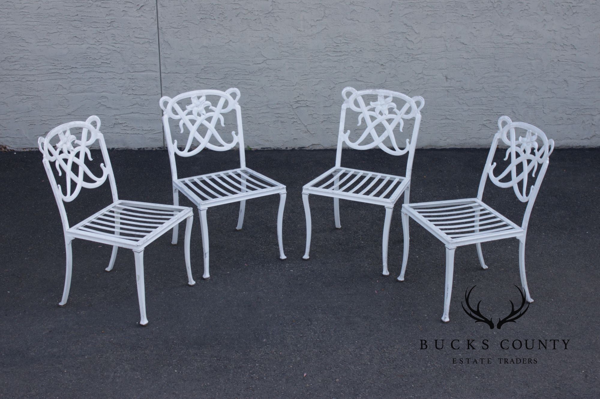 BROWN JORDAN CAST ALUMINUM 'DAY LILY' OUTDOOR PATIO SET OF FOUR DINING CHAIRS