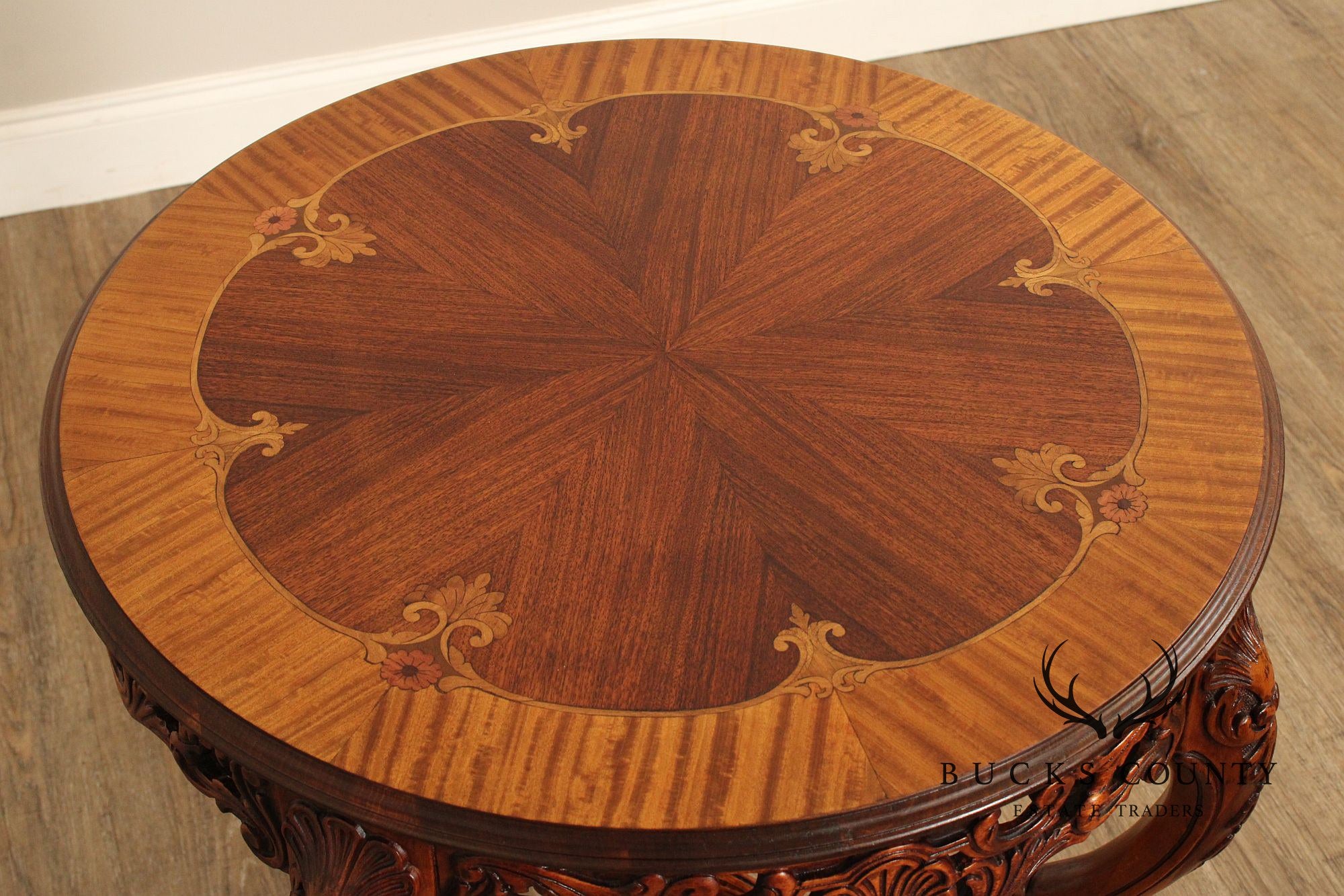 French Court Galleries Rococo Style Round Inlaid Side Table