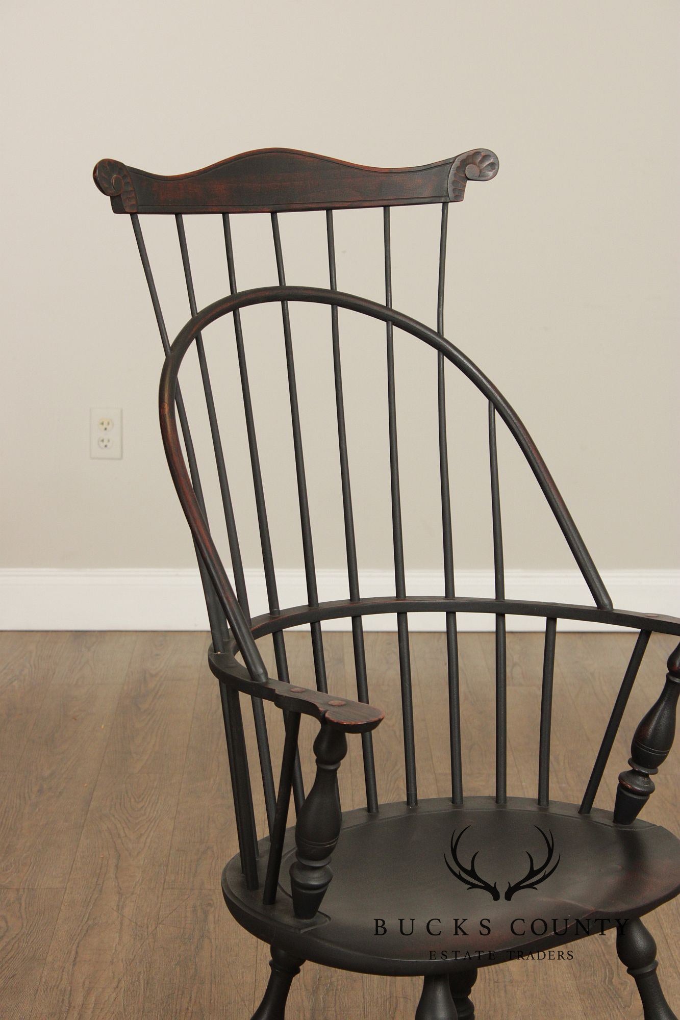 Custom Crafted Pair of Ebonized Sack-Back Windsor Armchairs