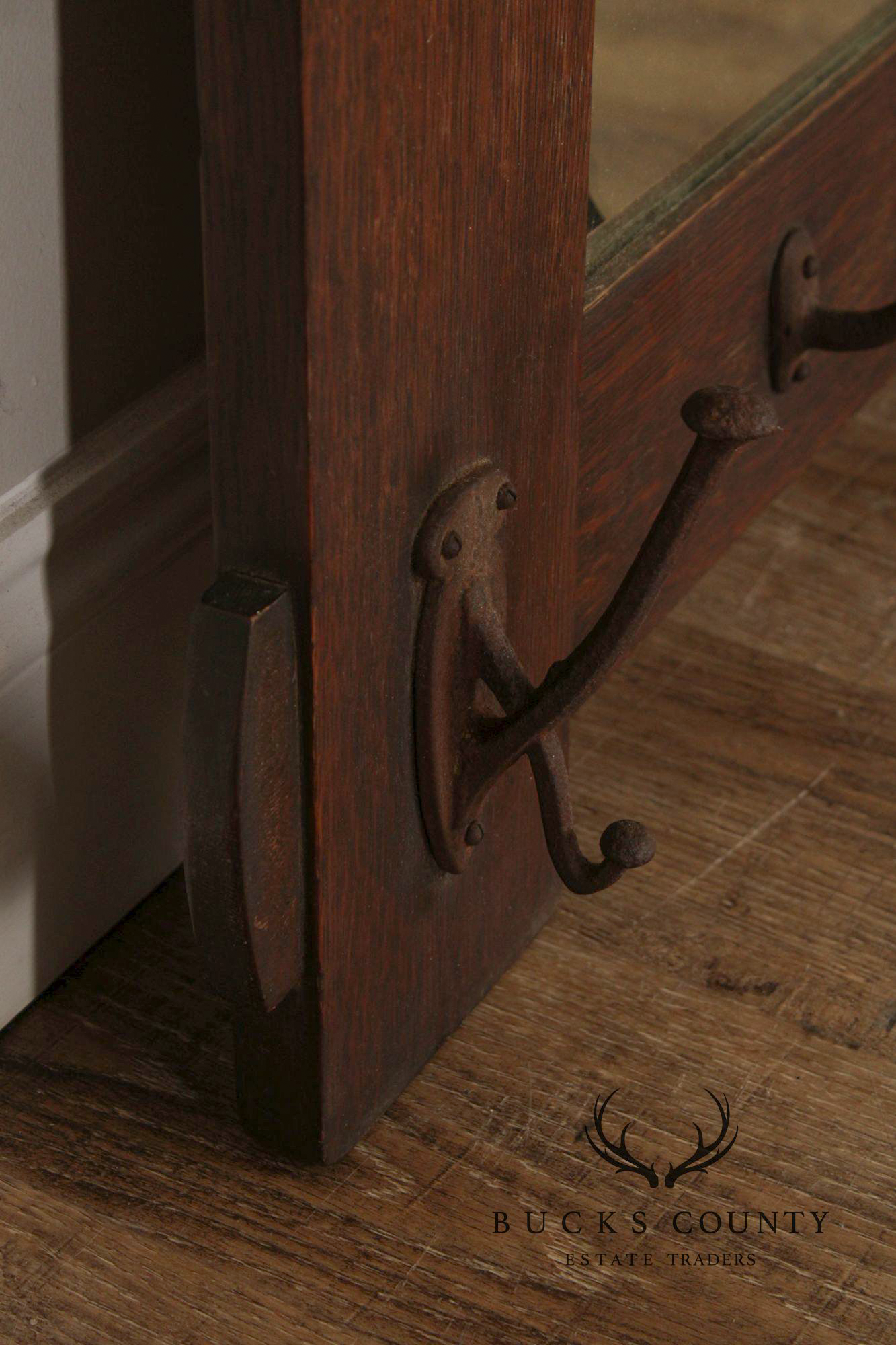 Stickley Brothers Antique Mission Oak Wall Mirror With Hooks No. 7577