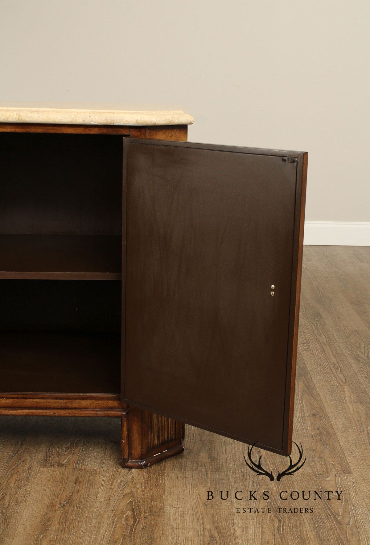 Hollywood Regency Travertine Top Console Cabinet