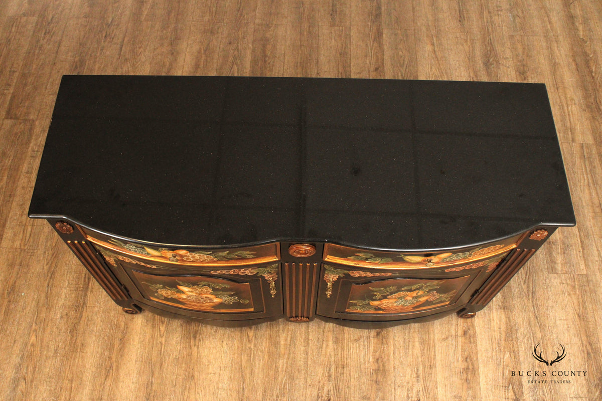Rustic Italian Style Paint Decorated Marble Top Buffet