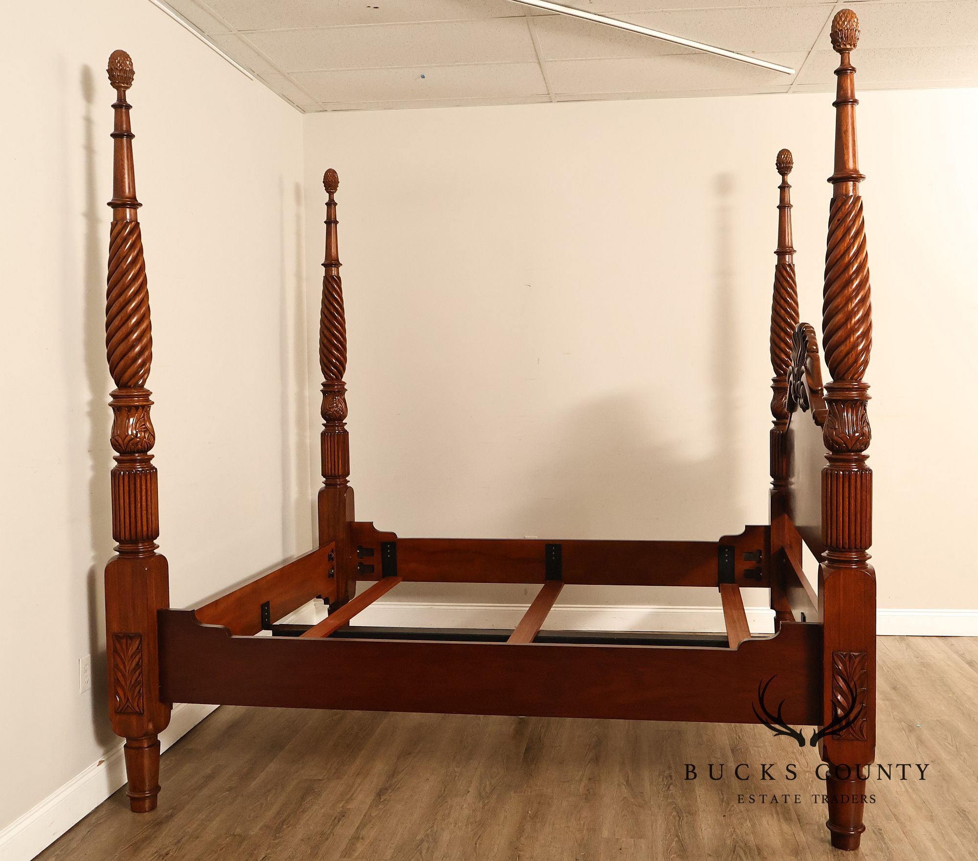 Colonial Revival Carved Mahogany King Size Four Poster Bed