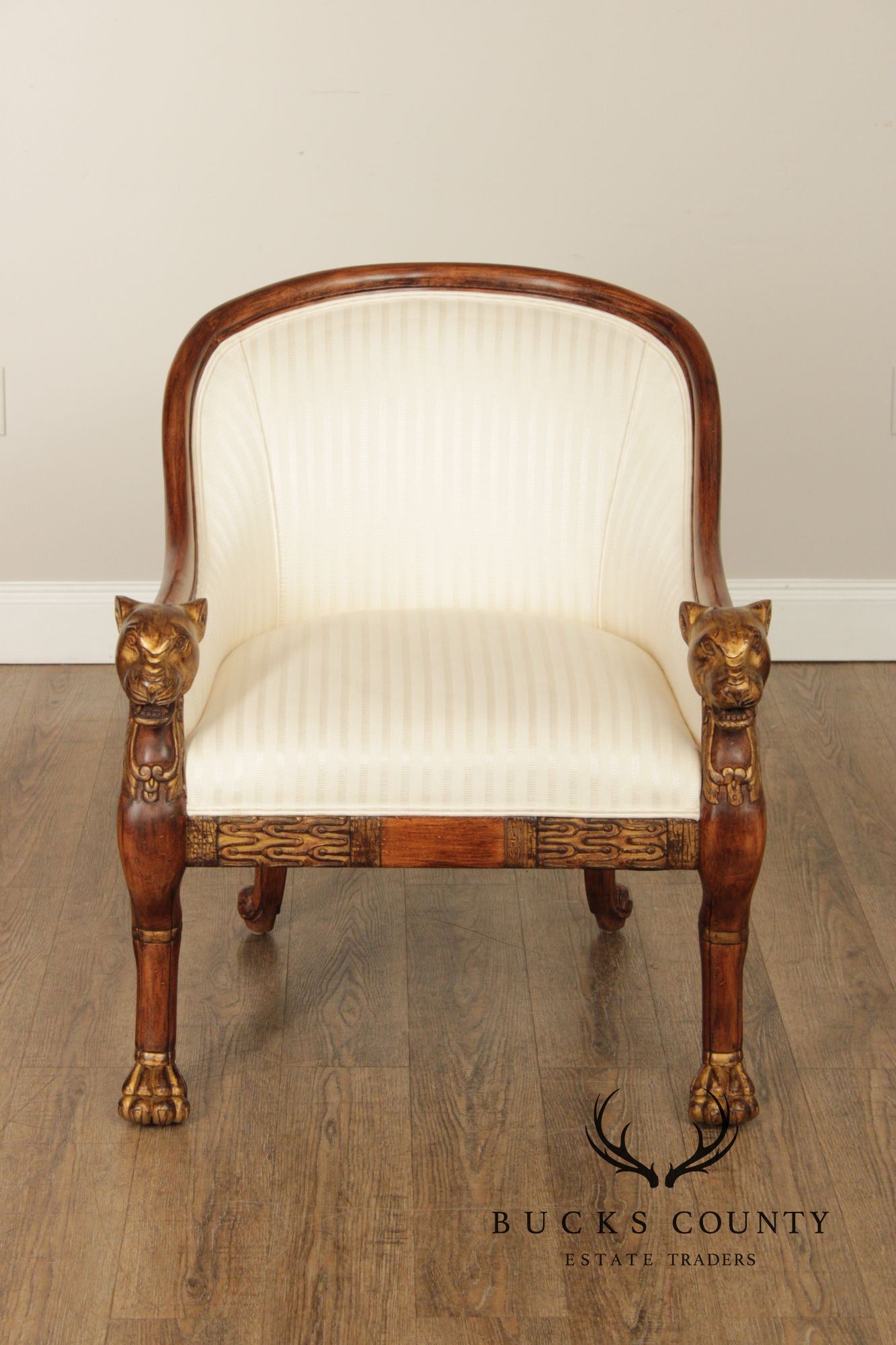 Empire Style Pair of Figural Carved Armchairs