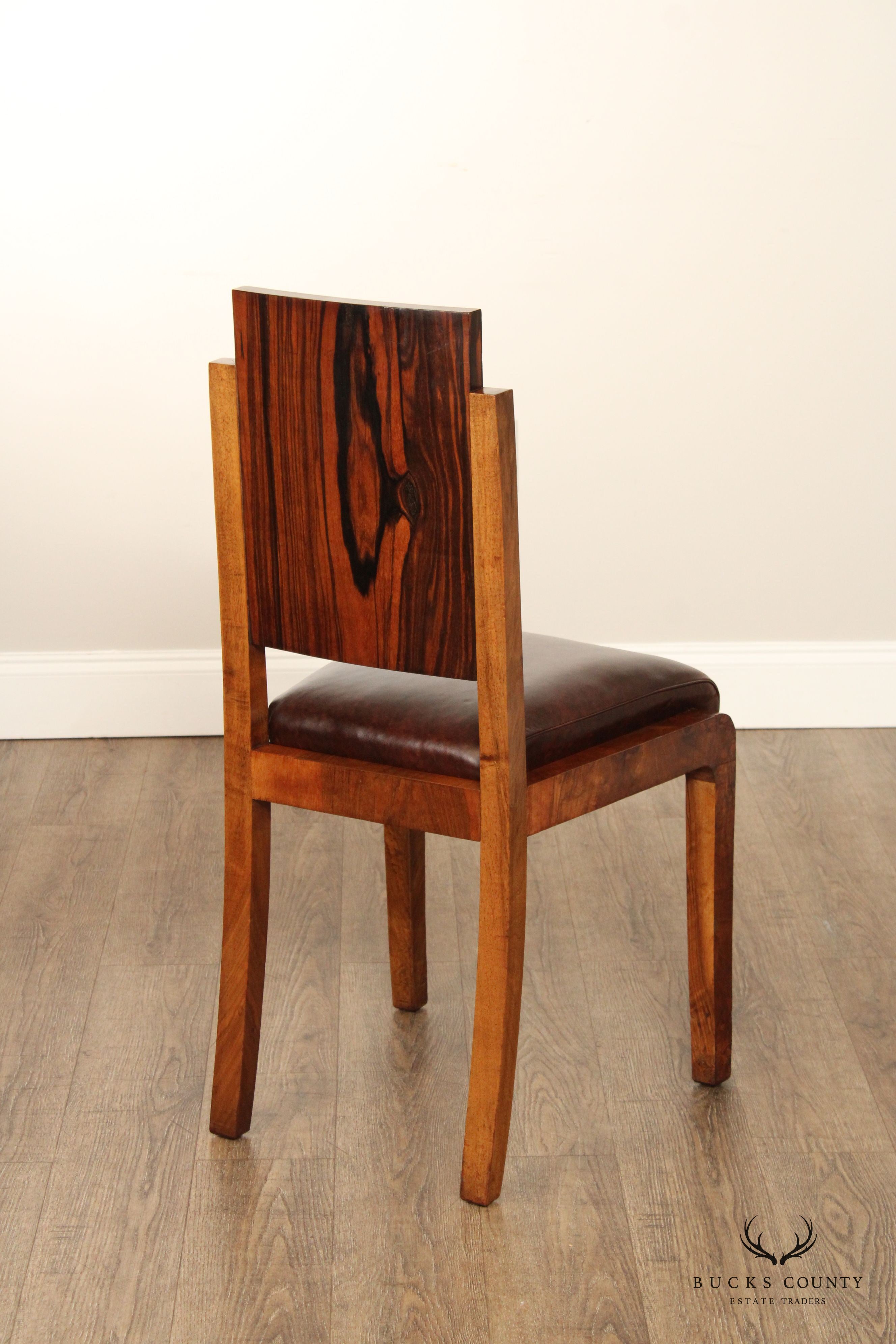 Art Deco Period Set of Six Rosewood and Walnut Dining Chairs