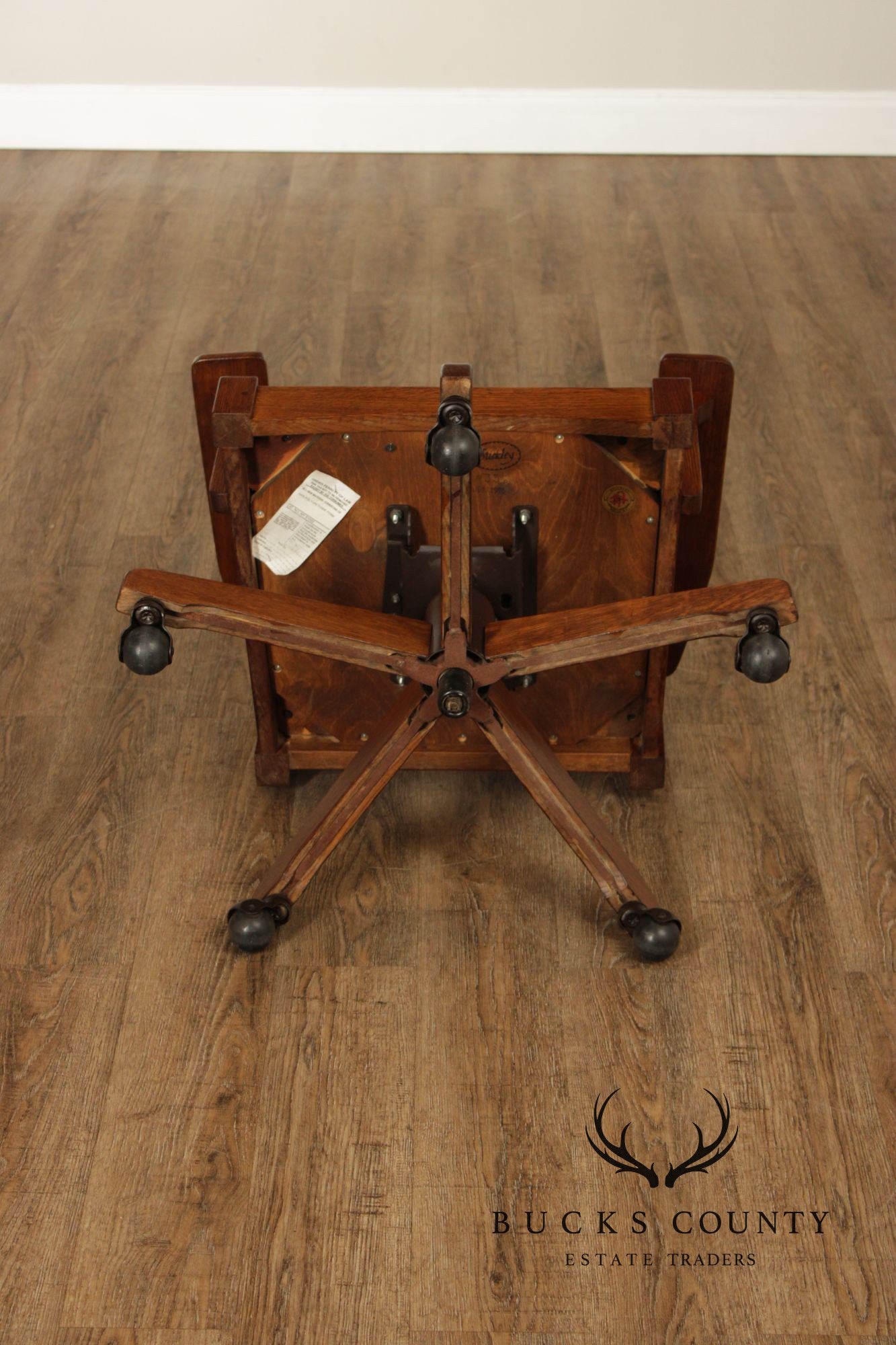 Stickley Mission Collection Oak Swivel Desk Chair With Black Leather Seat