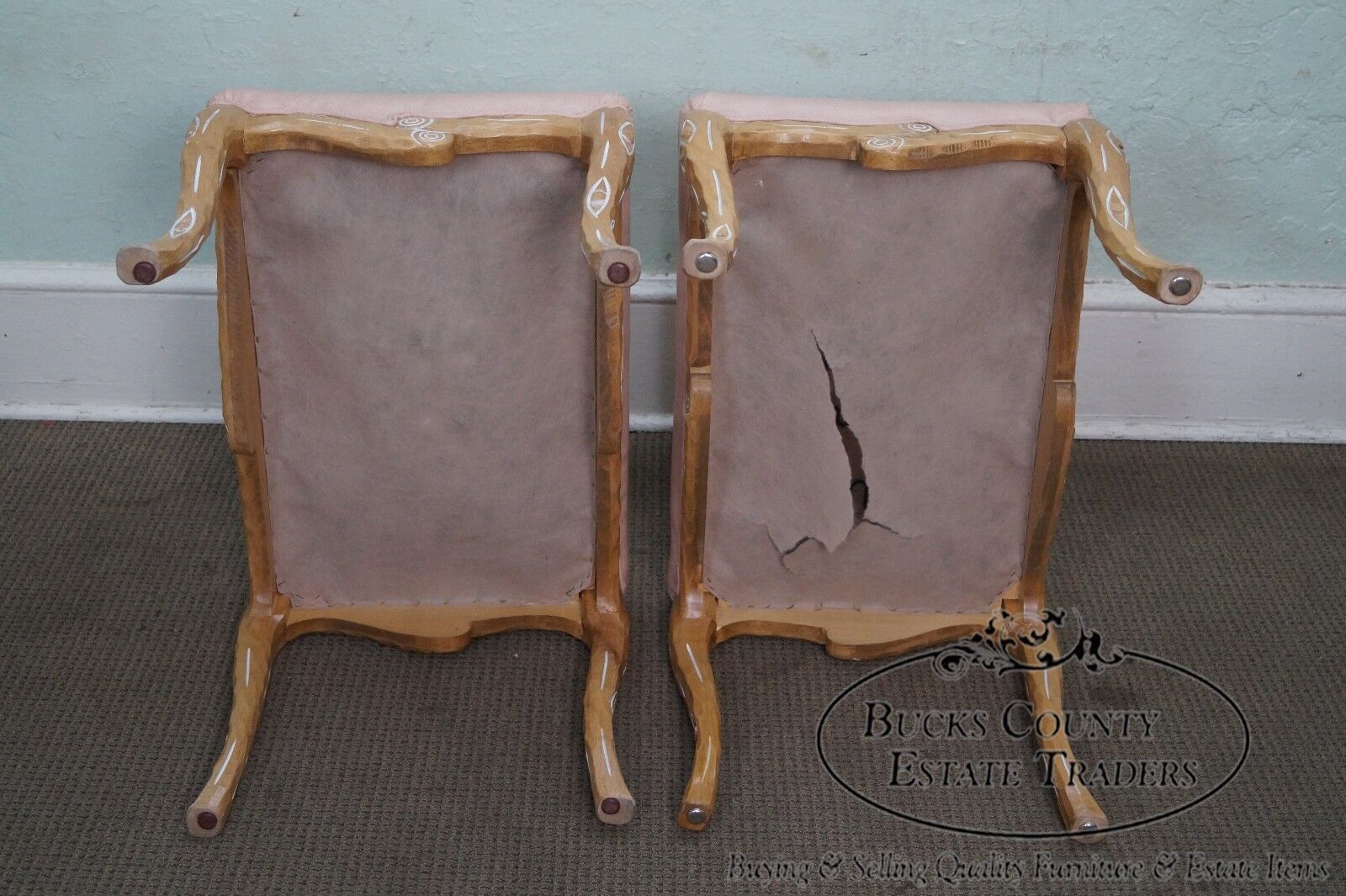 Unusual Pair of Faux Branch Leather Ottomans Benches