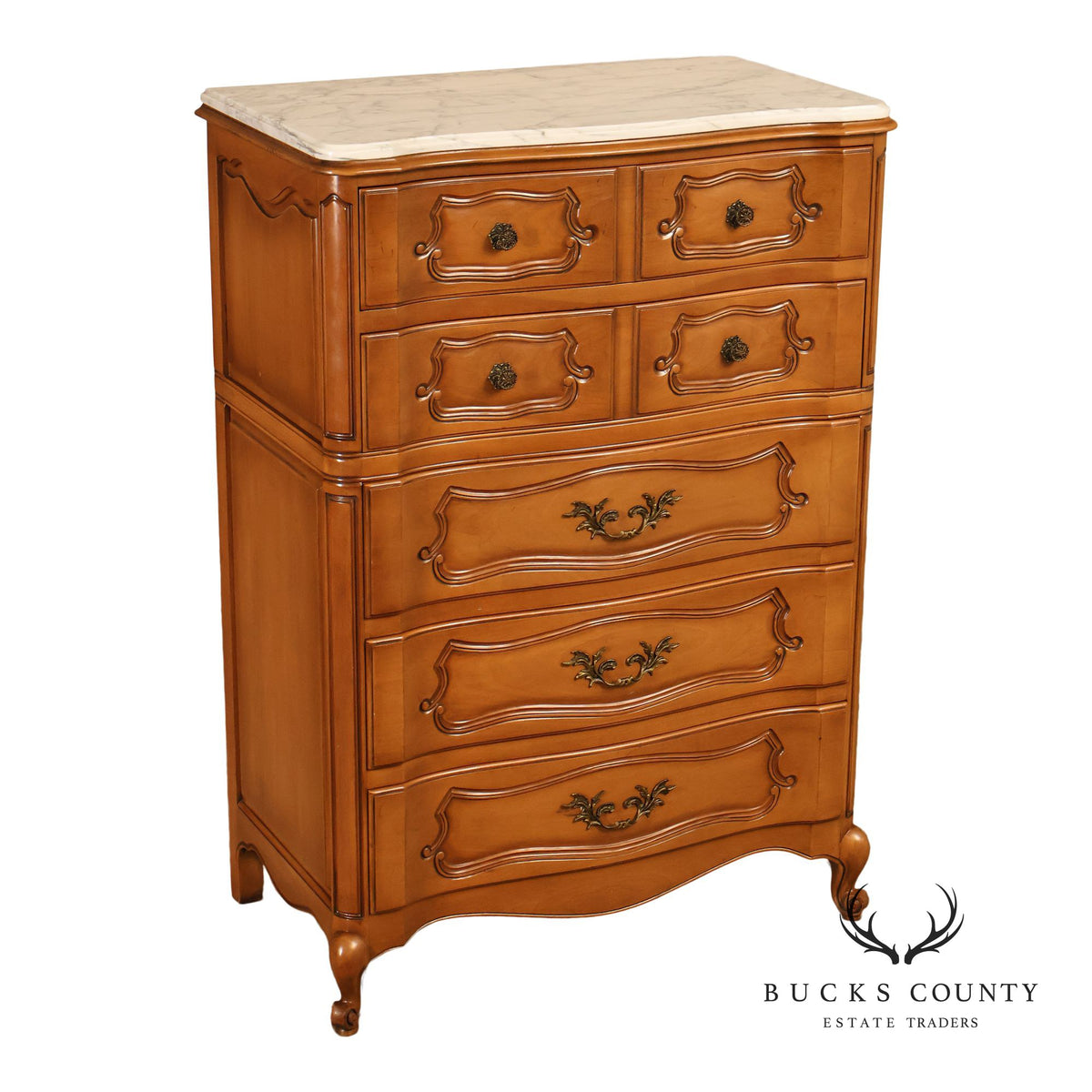 French Provincial Style Marble Top Tall Chest Of Drawers