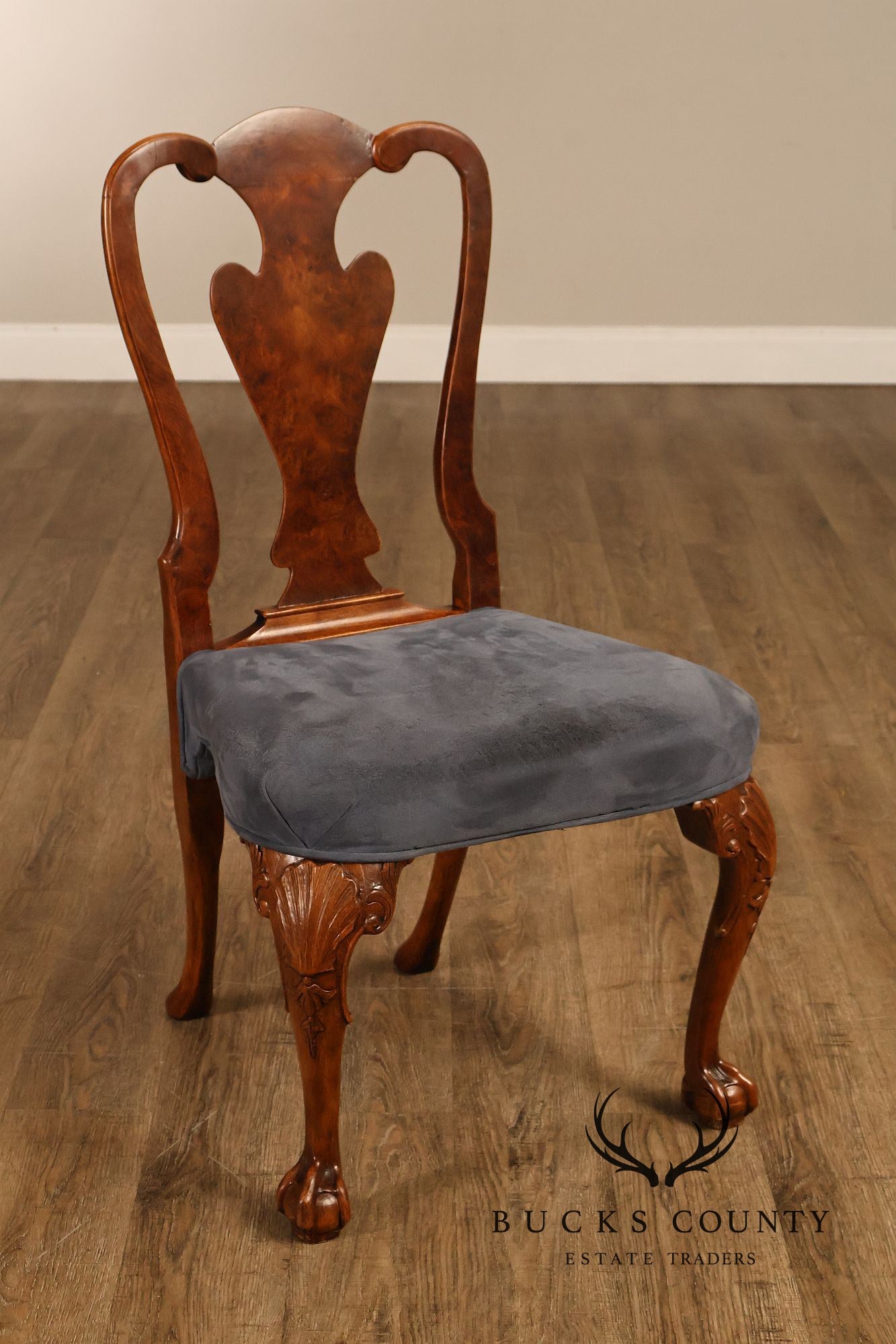Georgian Style Set of Ten Carved Burlwood Dining Chairs