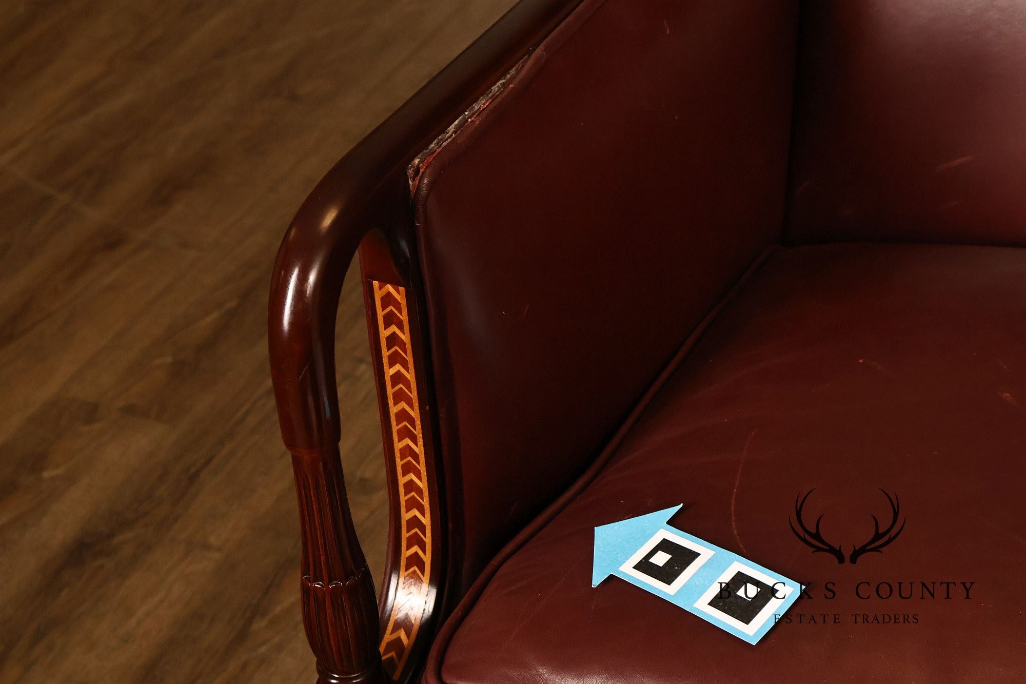 Hancock & Moore Sheraton Style Inlaid Mahogany Leather Settee