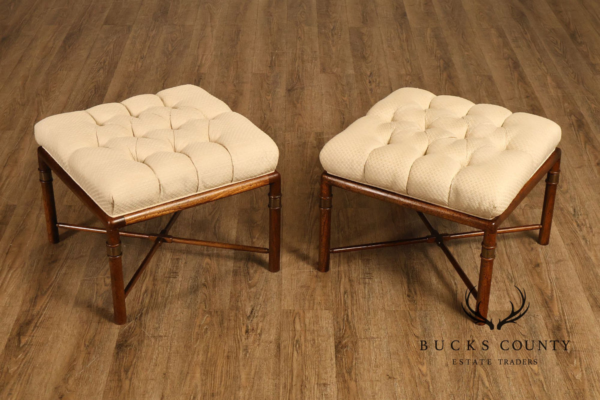 Mid Century Modern Pair of Upholstered Walnut Benches