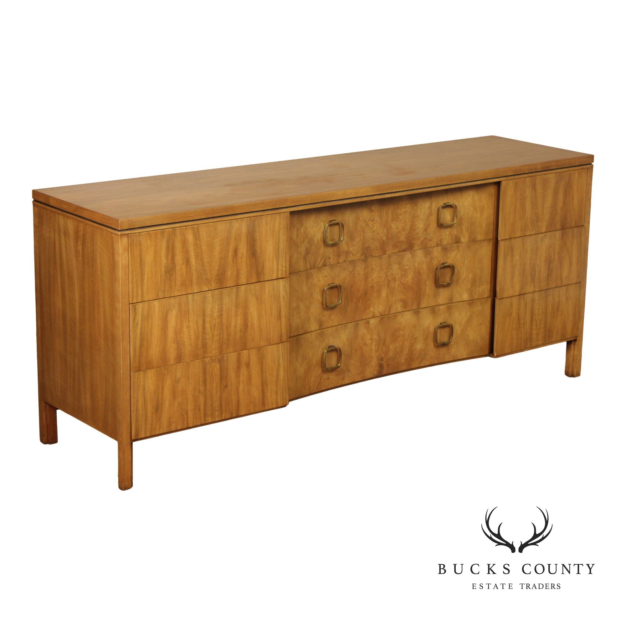 John Widdicomb Mid Century Modern Walnut 9 Drawer Triple Dresser