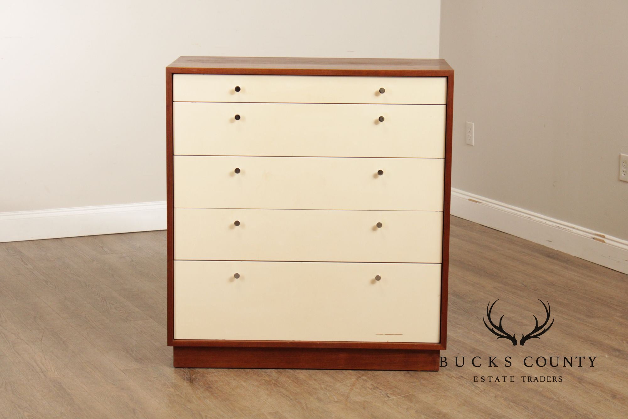 Mid Century Modern White Lacquered Tall Chest