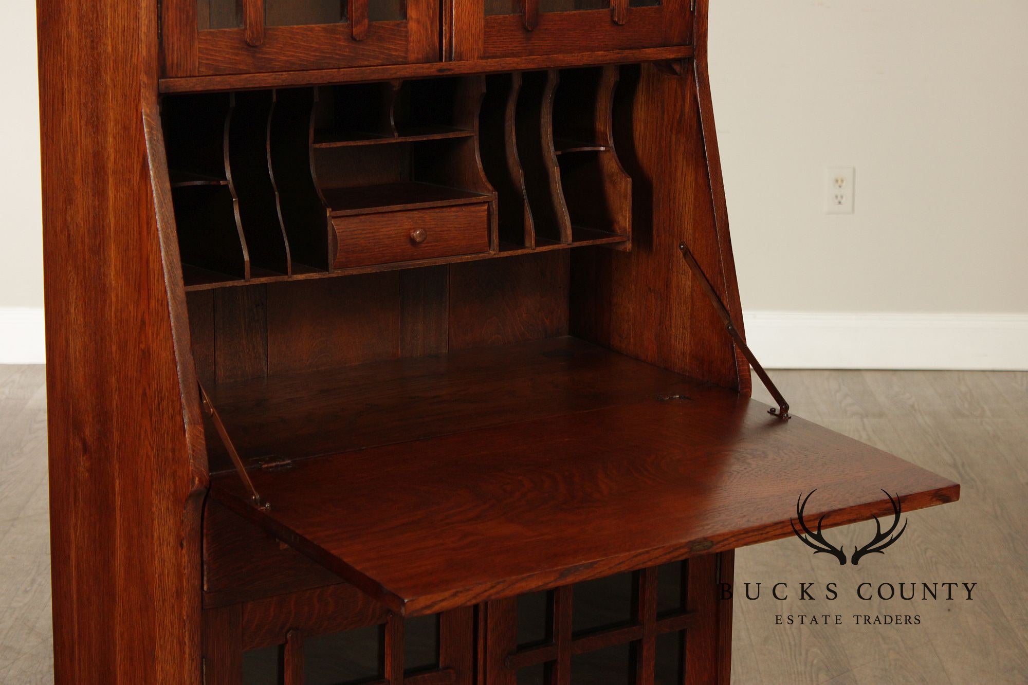 Antique Arts & Crafts Mission Oak Secretary Desk Bookcase