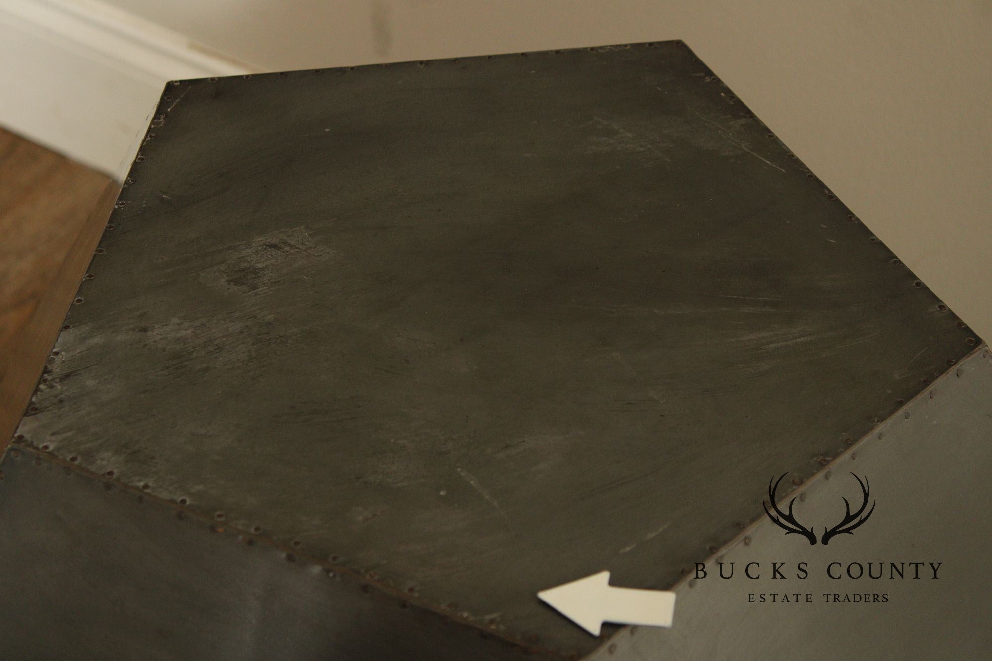 Restoration Hardware Industrial Style Zinc Polyhedron Side Tables Pair