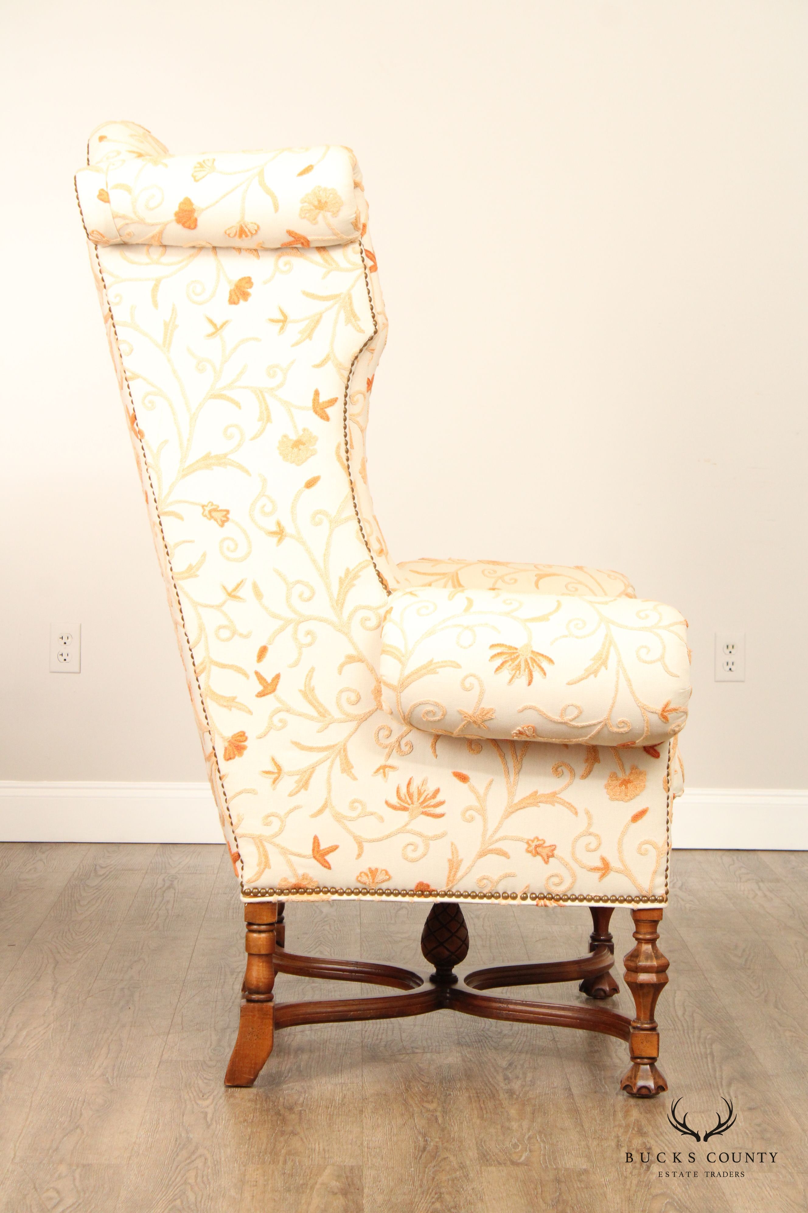 Lee Jofa William & Mary Style Wingback Lounge Chair