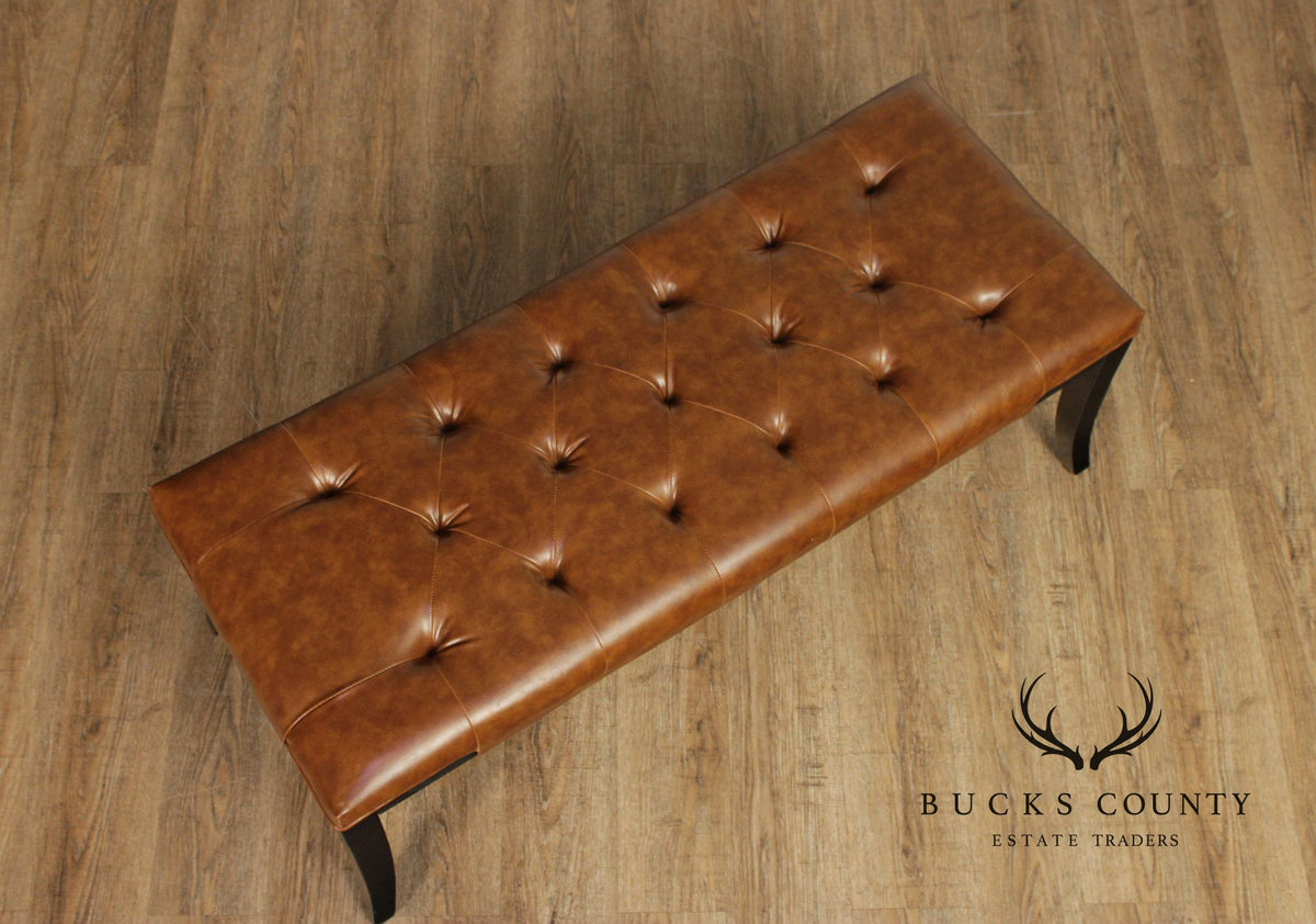 Pair Of Safavieh Tufted Brown Leather Benches