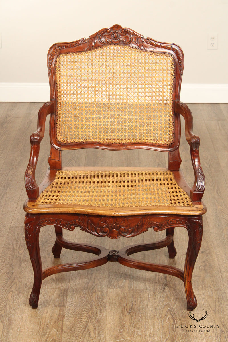 French Louis XV Style Carved Mahogany Frame Armchair Fauteuil