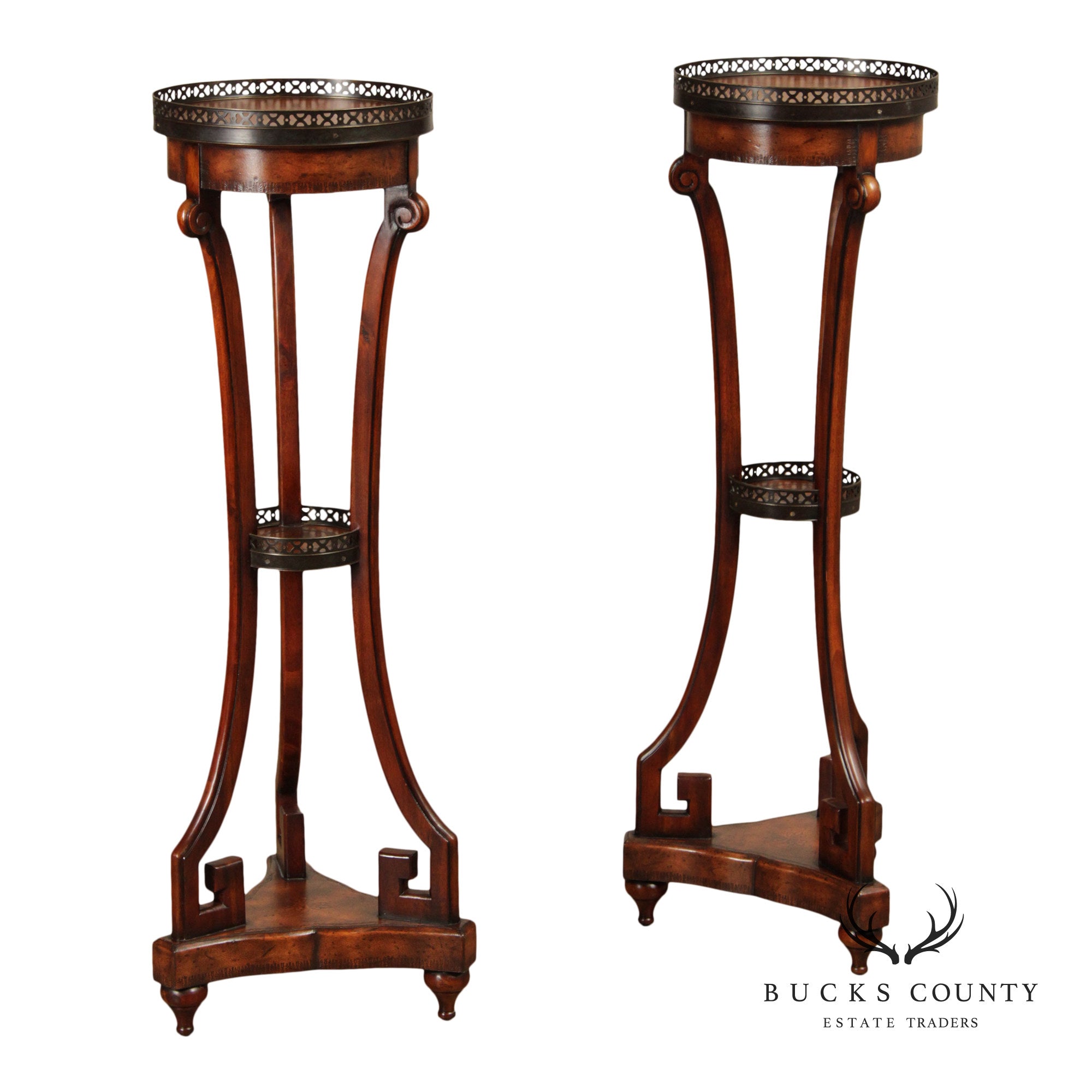 Theodore Alexander Pair of Two-Tier Leather Pedestals