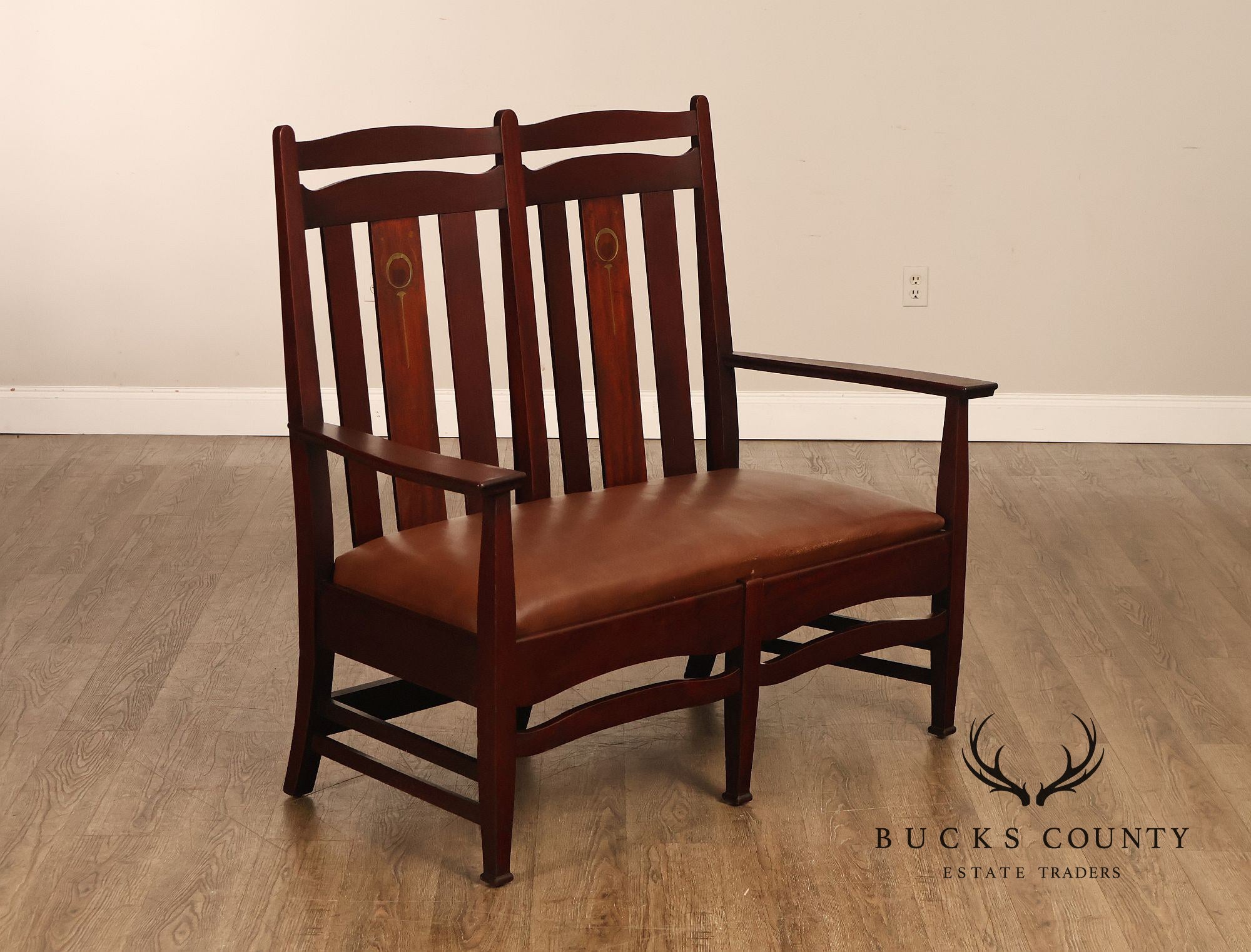 Stickley Brothers Rare Antique Inlaid Mahogany Settee
