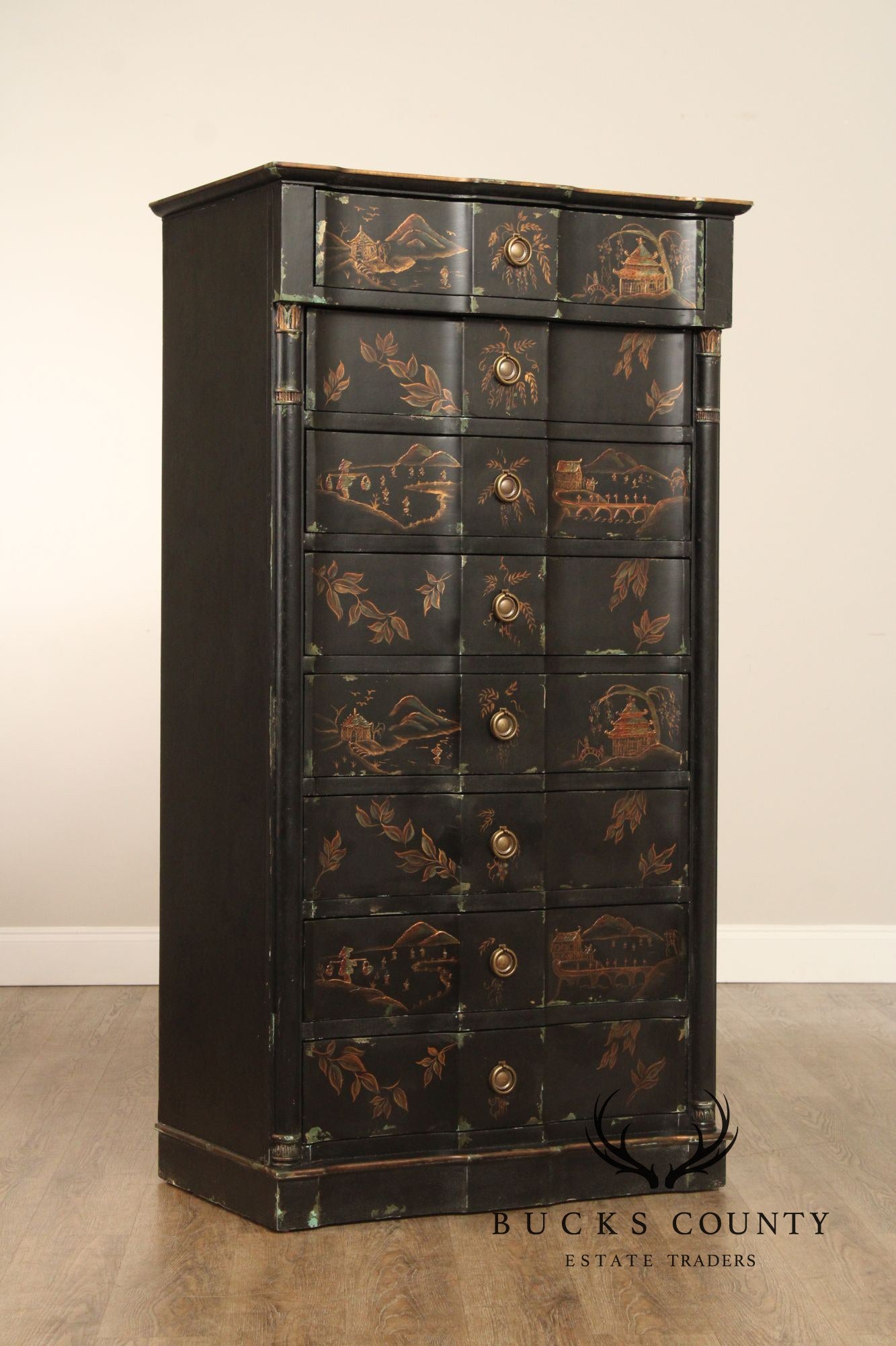 Chinoiserie Paint Decorated Tall Chest