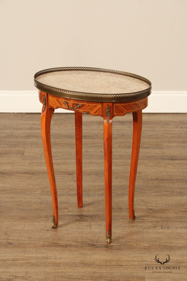 FRENCH LOUIS XVI STYLE INLAID OVAL BOUILLOTTE SIDE TABLE