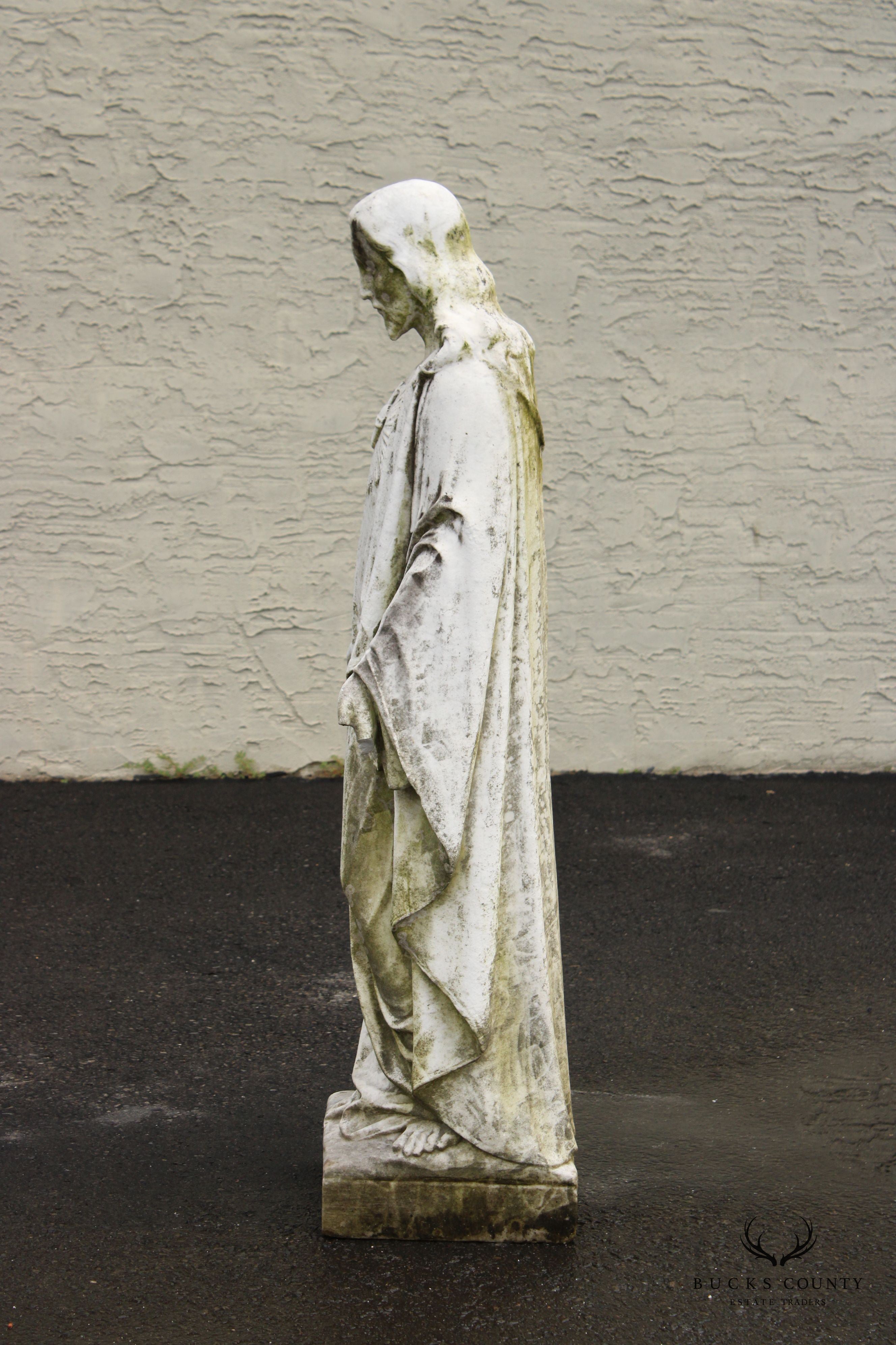 Antique Carved Marble Outdoor Garden Statue Of Jesus