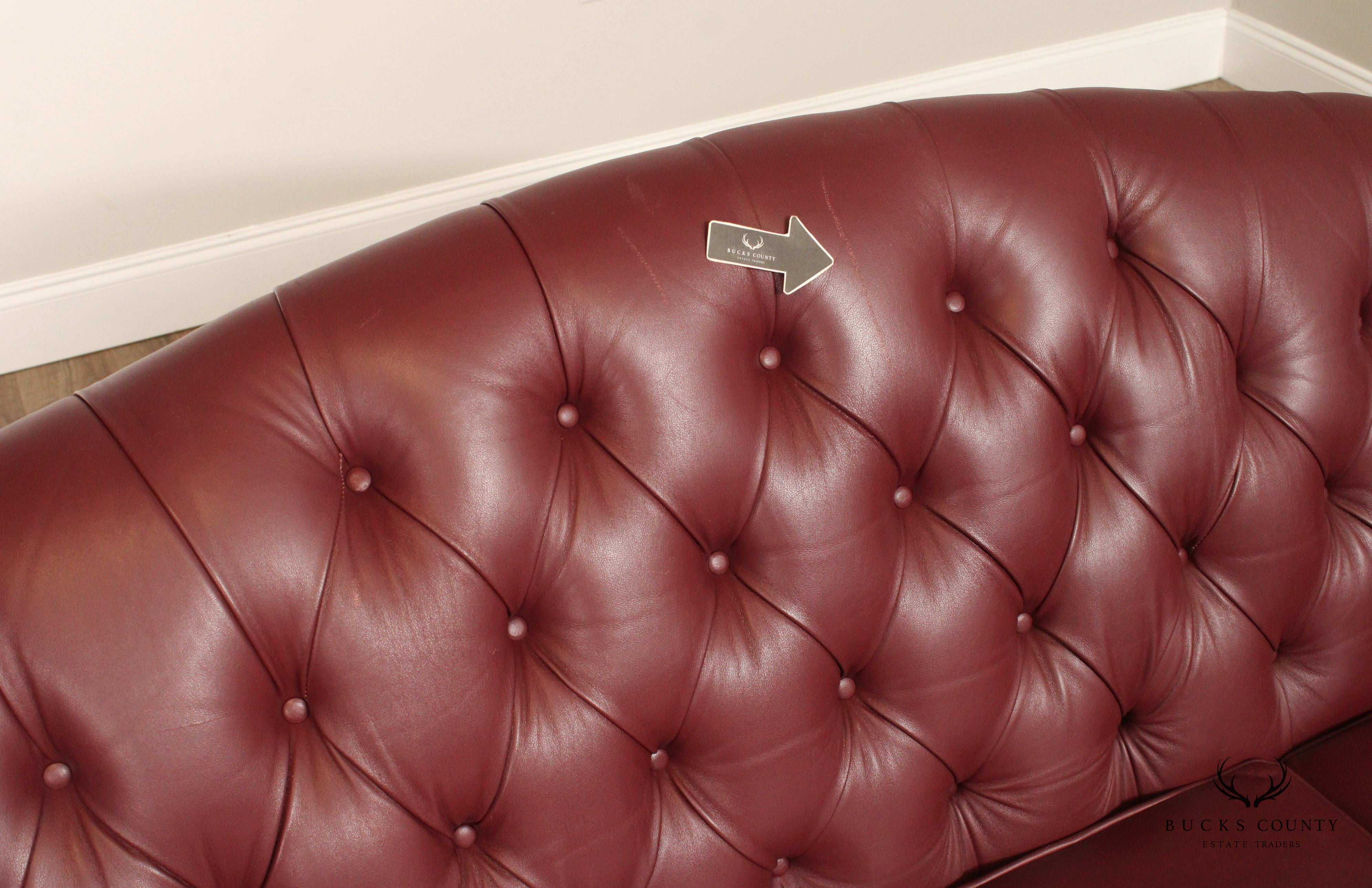 Chippendale Chesterfield Style Tufted Leather Camelback Sofa