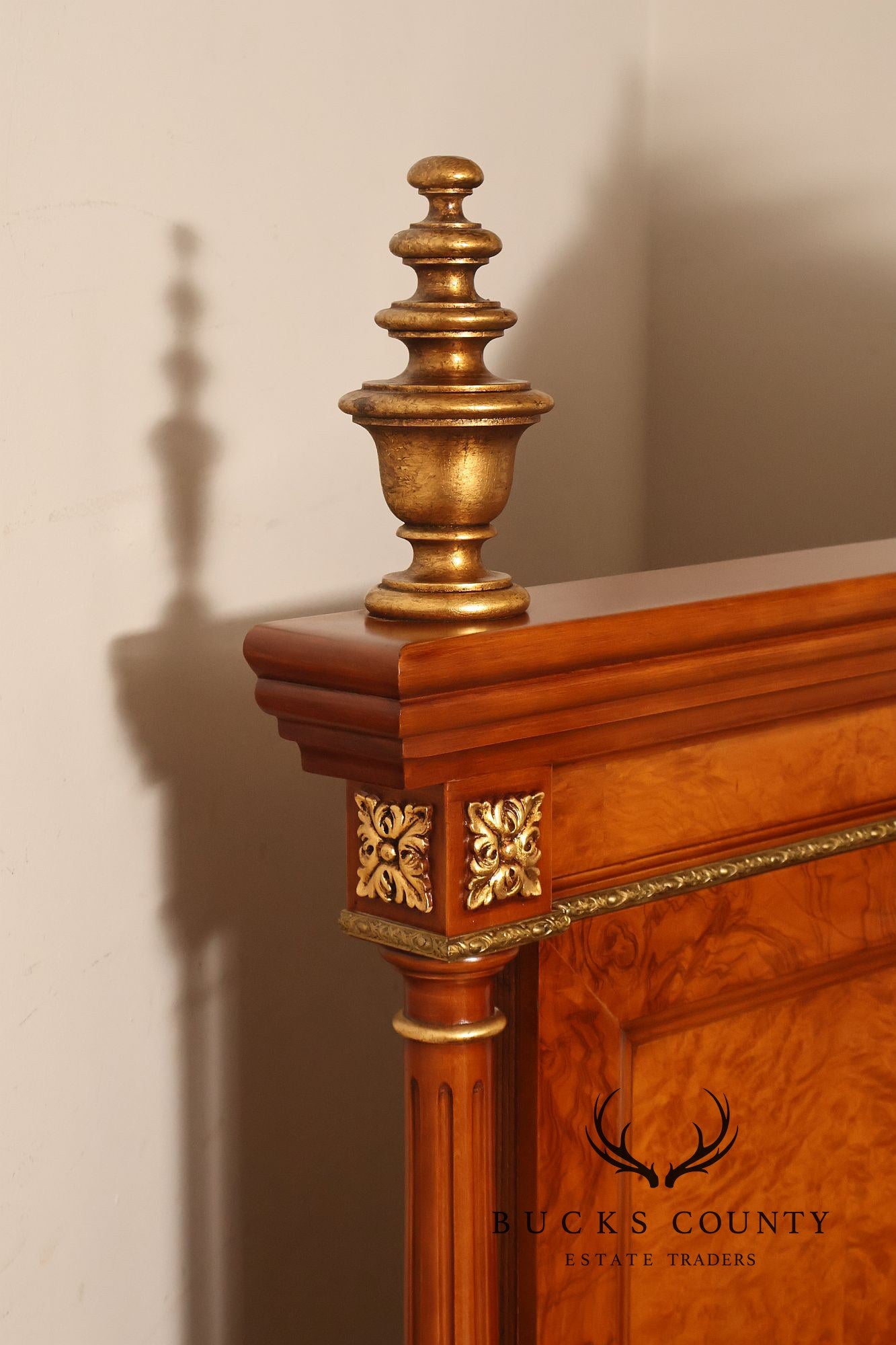 Quality Louis XVI Style Burlwood King Size High Back Bed