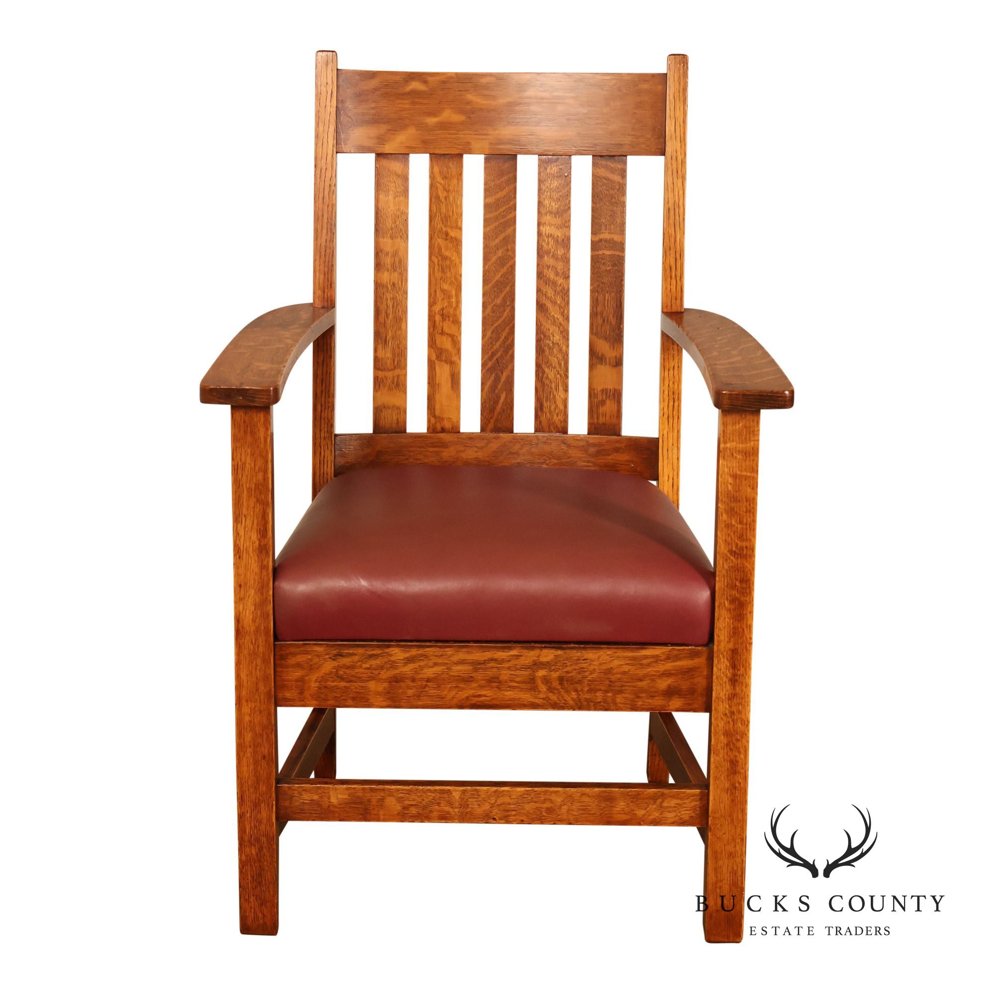 Mission Arts & Crafts Quarter Sawn Oak Armchair With Leather Upholstered Seat