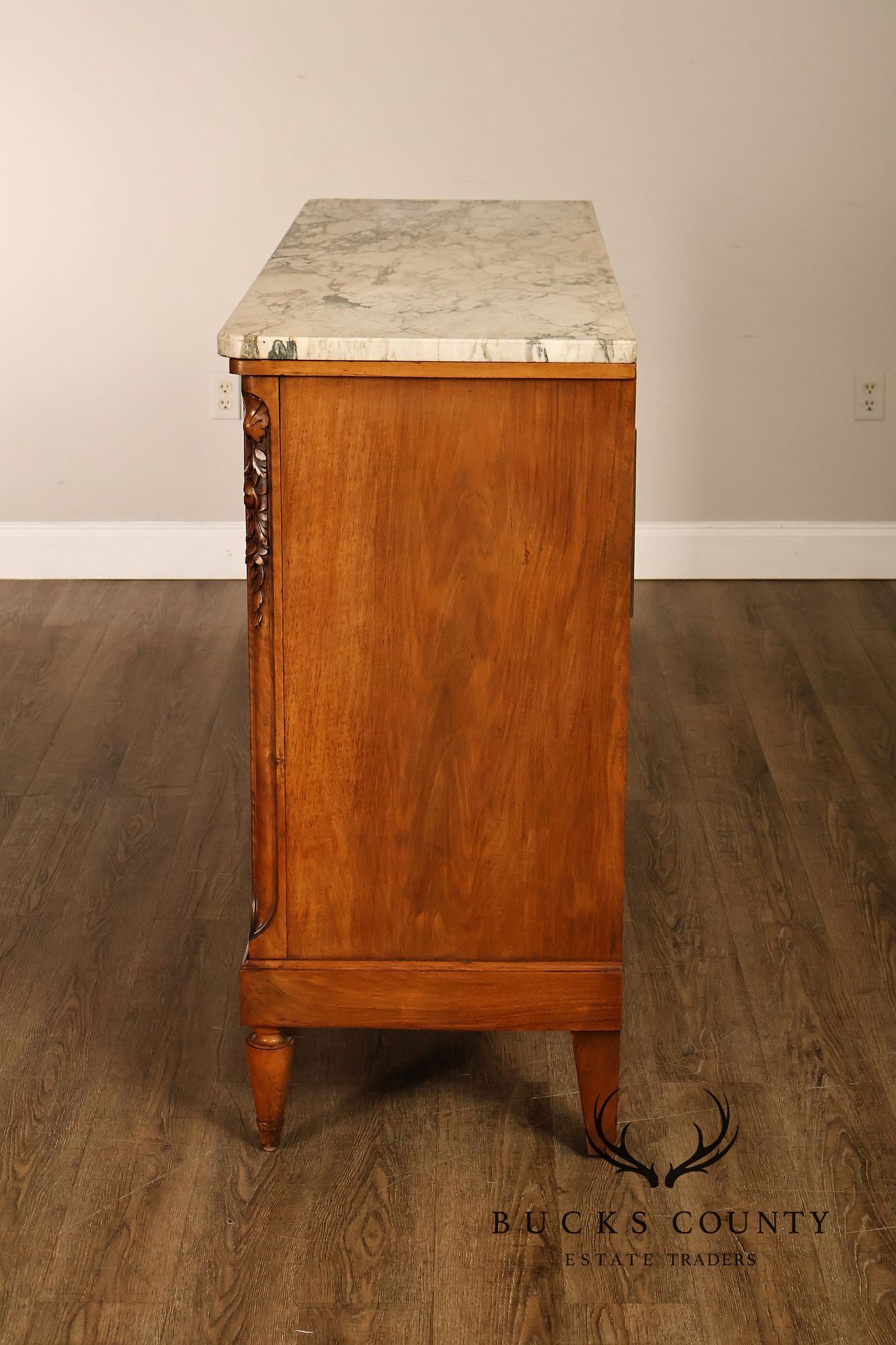 Antique French Louis XVI Style Carved Walnut Marble Top Buffet Sideboard