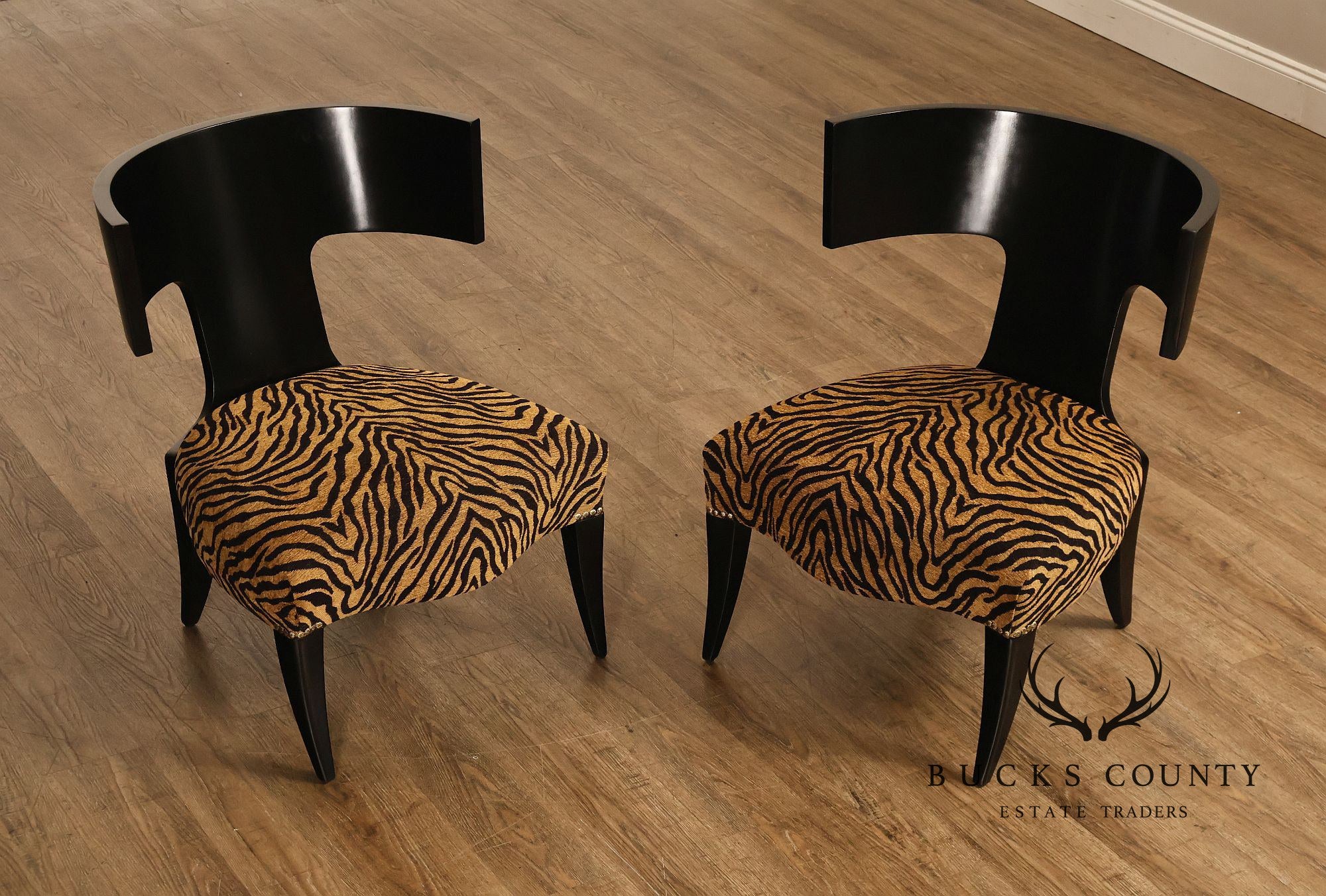 Pair Of Ebonized Klismos Style Accent Chairs With Zebra Upholstery