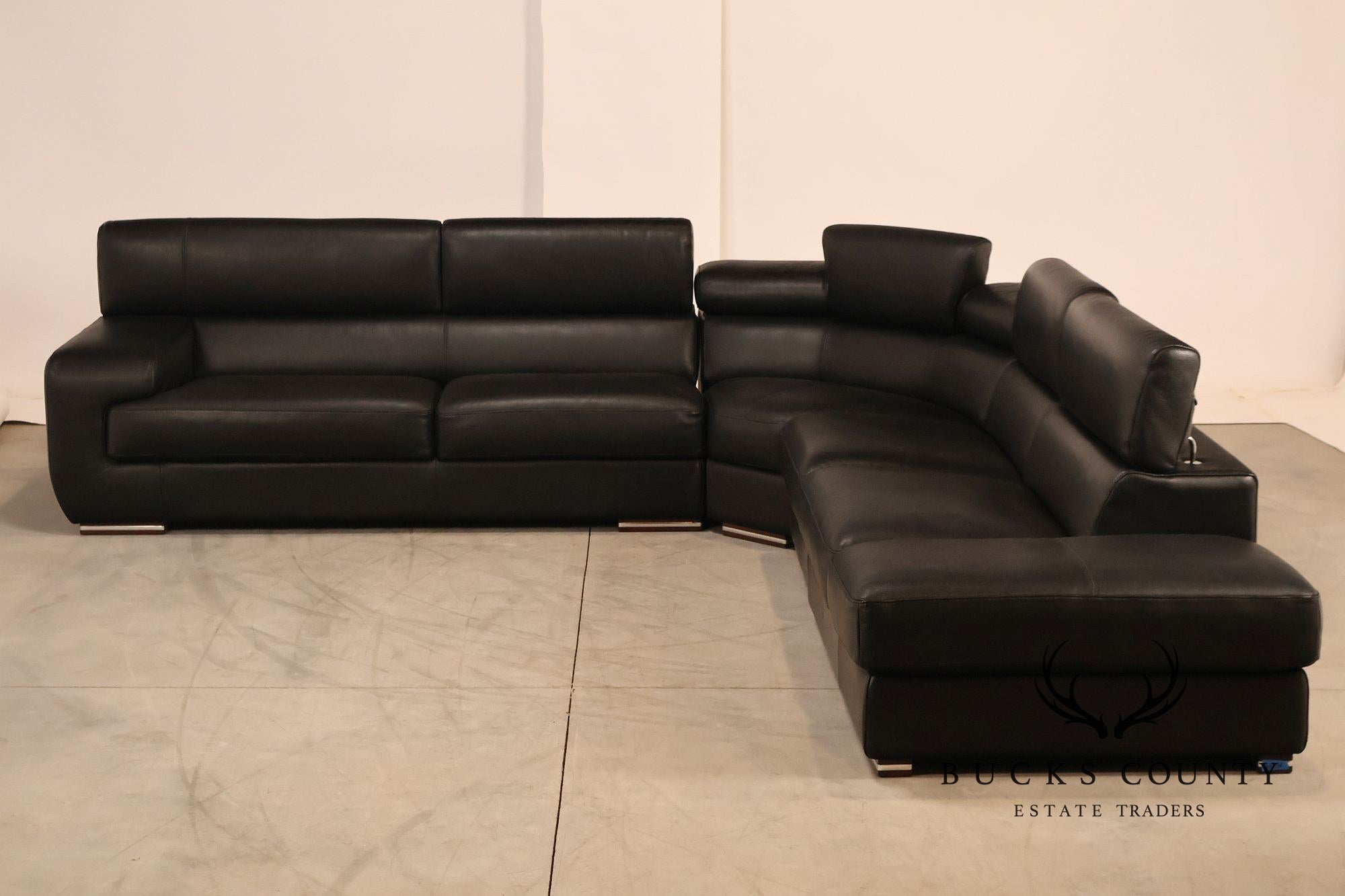 Italian Homes Contemporary Black Leather Sectional Sofa