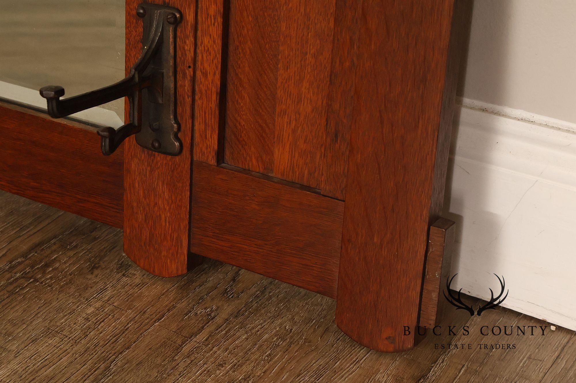 Antique Arts And Crafts Mission Oak Hall Mirror With Coat Hooks