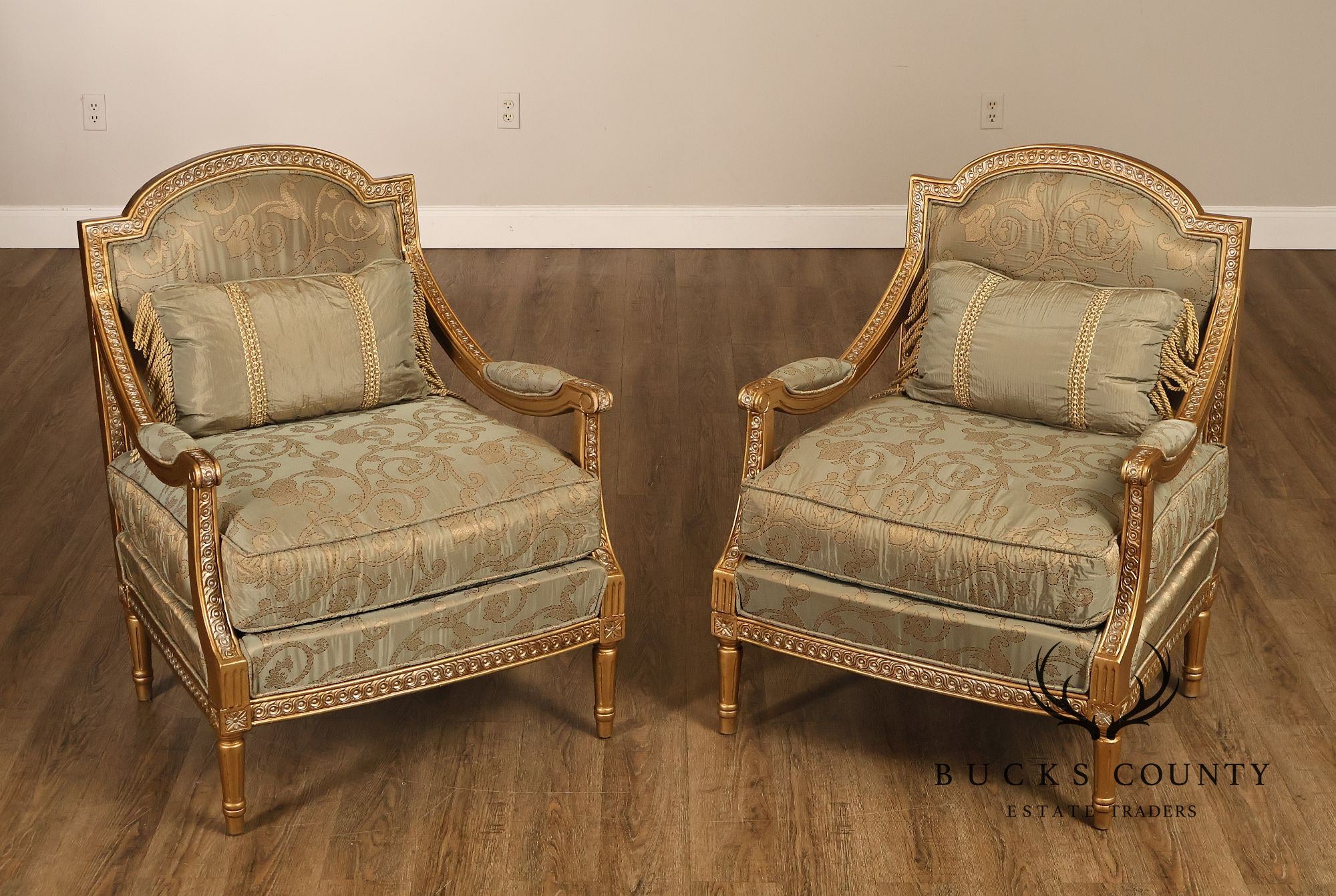 French Louis XVI Style Pair of Bergere Armchairs