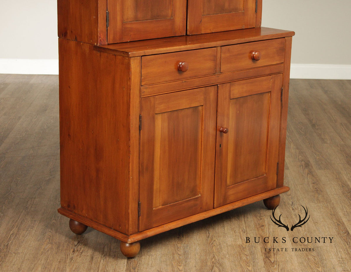 Antique American Primitive Step-Back Cupboard Hutch