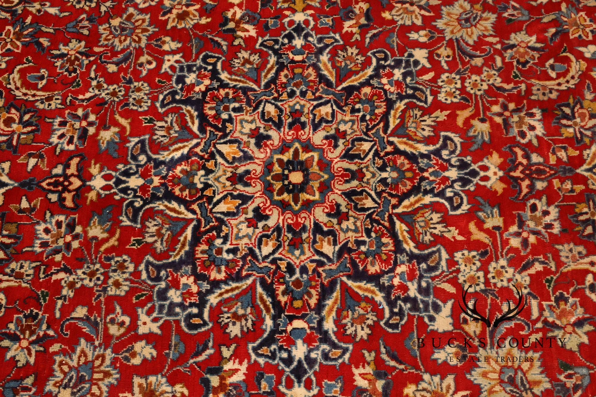 Hand Knotted Persian Style Vintage Wool Area Rug Red Field Floral Medallion