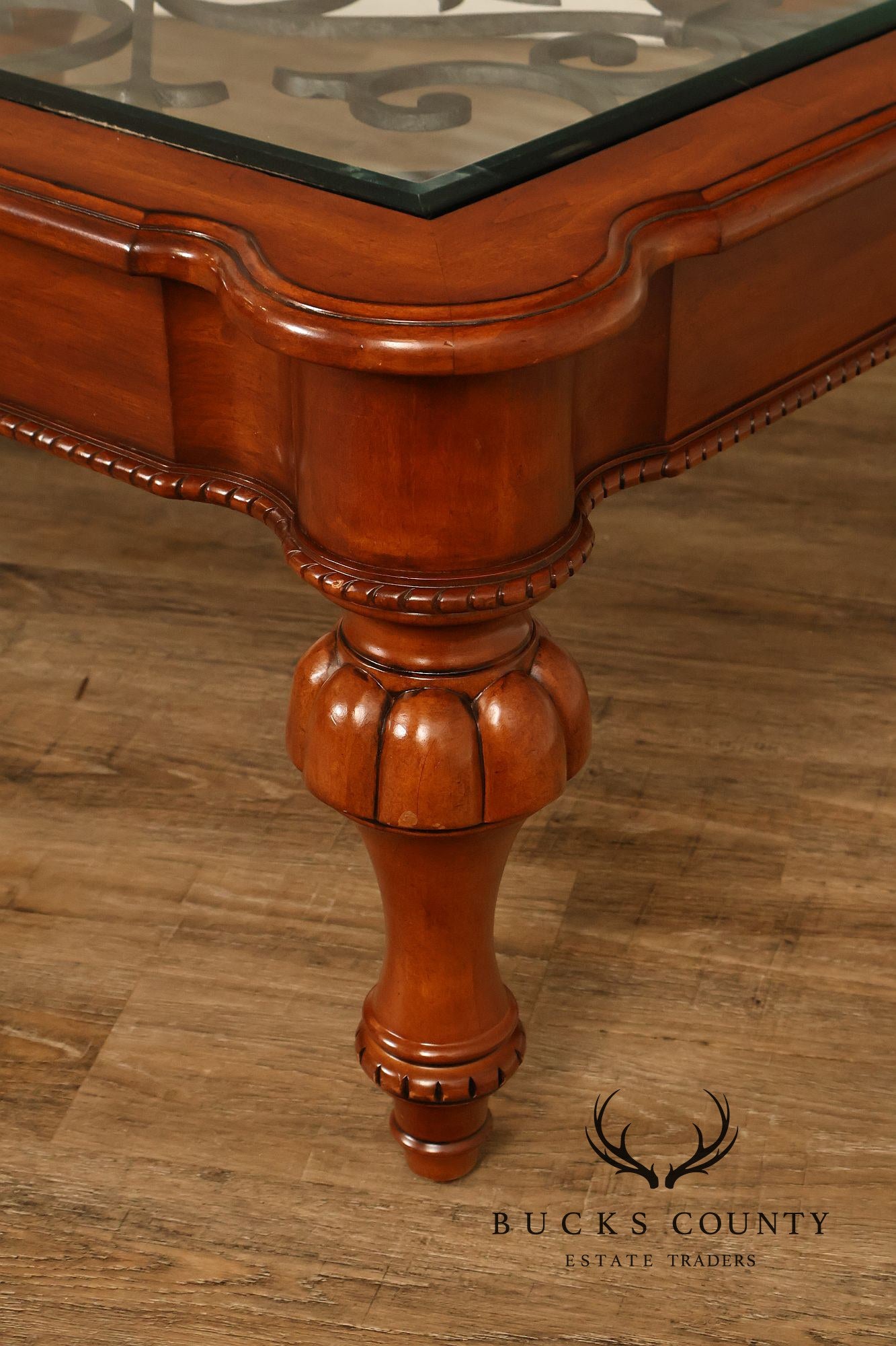 Ethan Allen Tuscany Glass Top Coffee Table With Iron Scroll Base