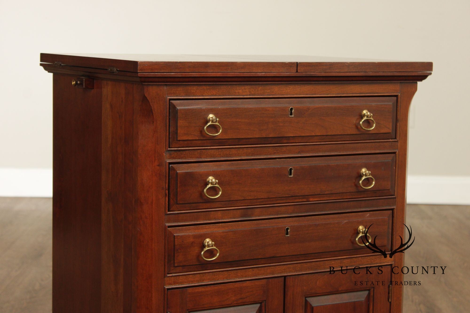 Pennsylvania House Cherry Flip Top Silver Chest Server Cabinet