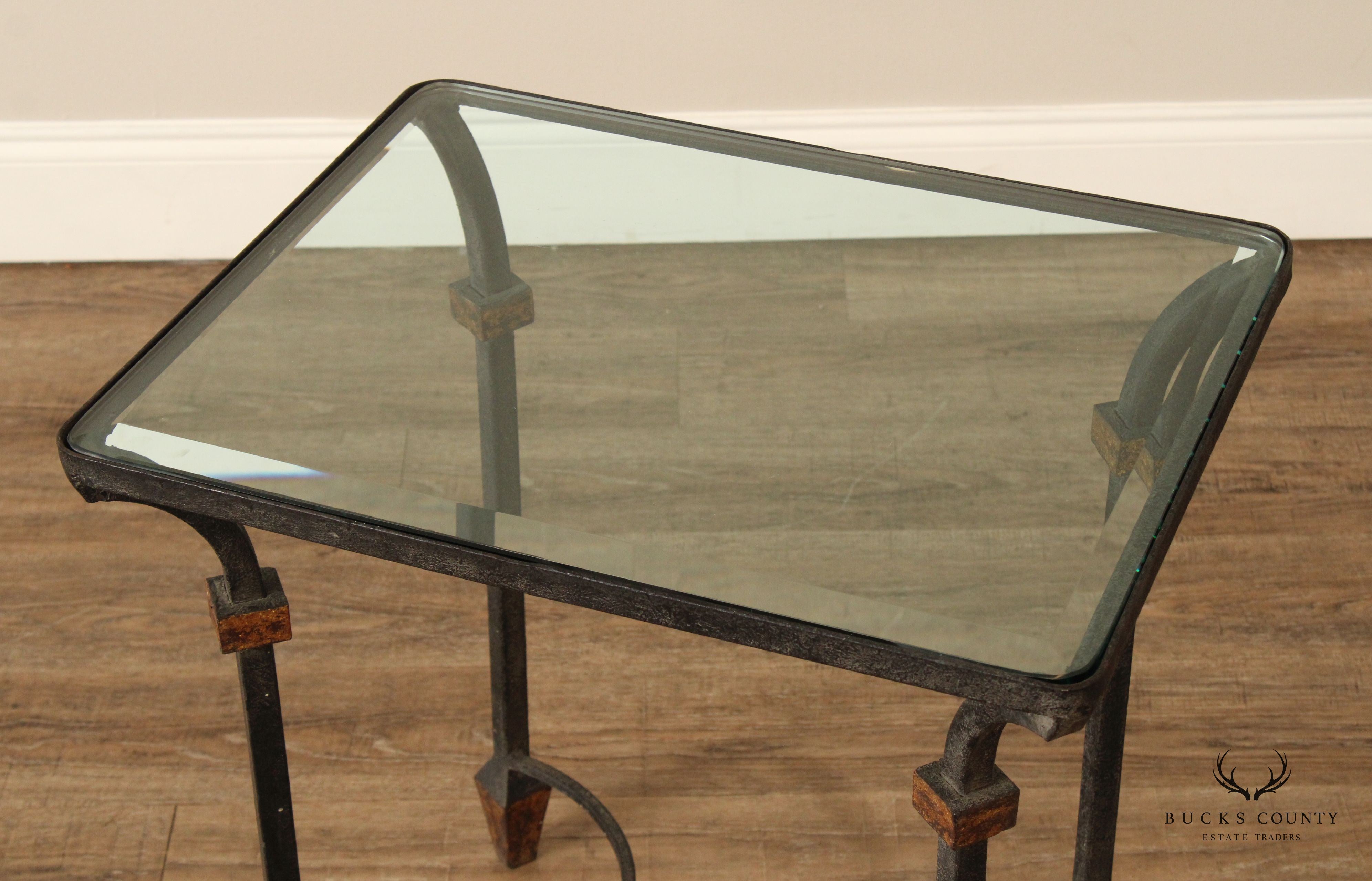 Industrial Style Iron Glass Top Occasional Table