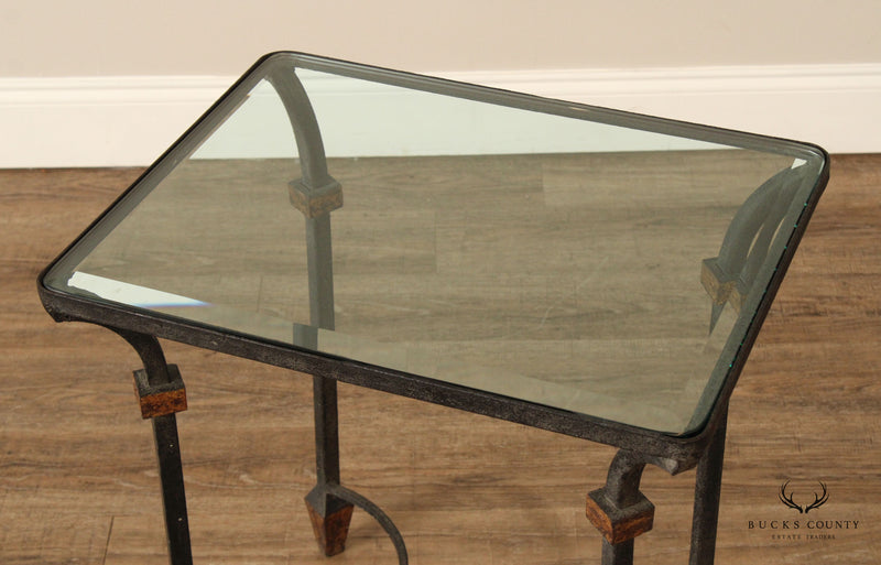 Industrial Style Iron Glass Top Occasional Table
