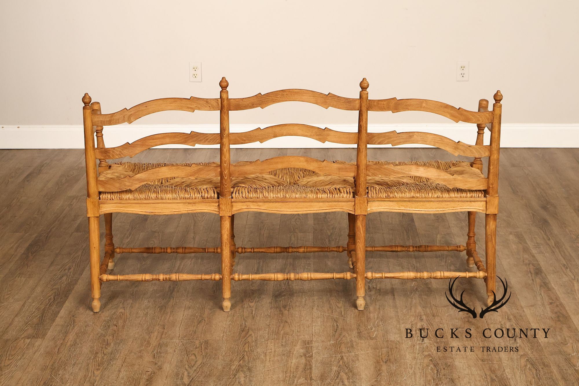 French Provincial Style Carved Wood Rush Seat Settee