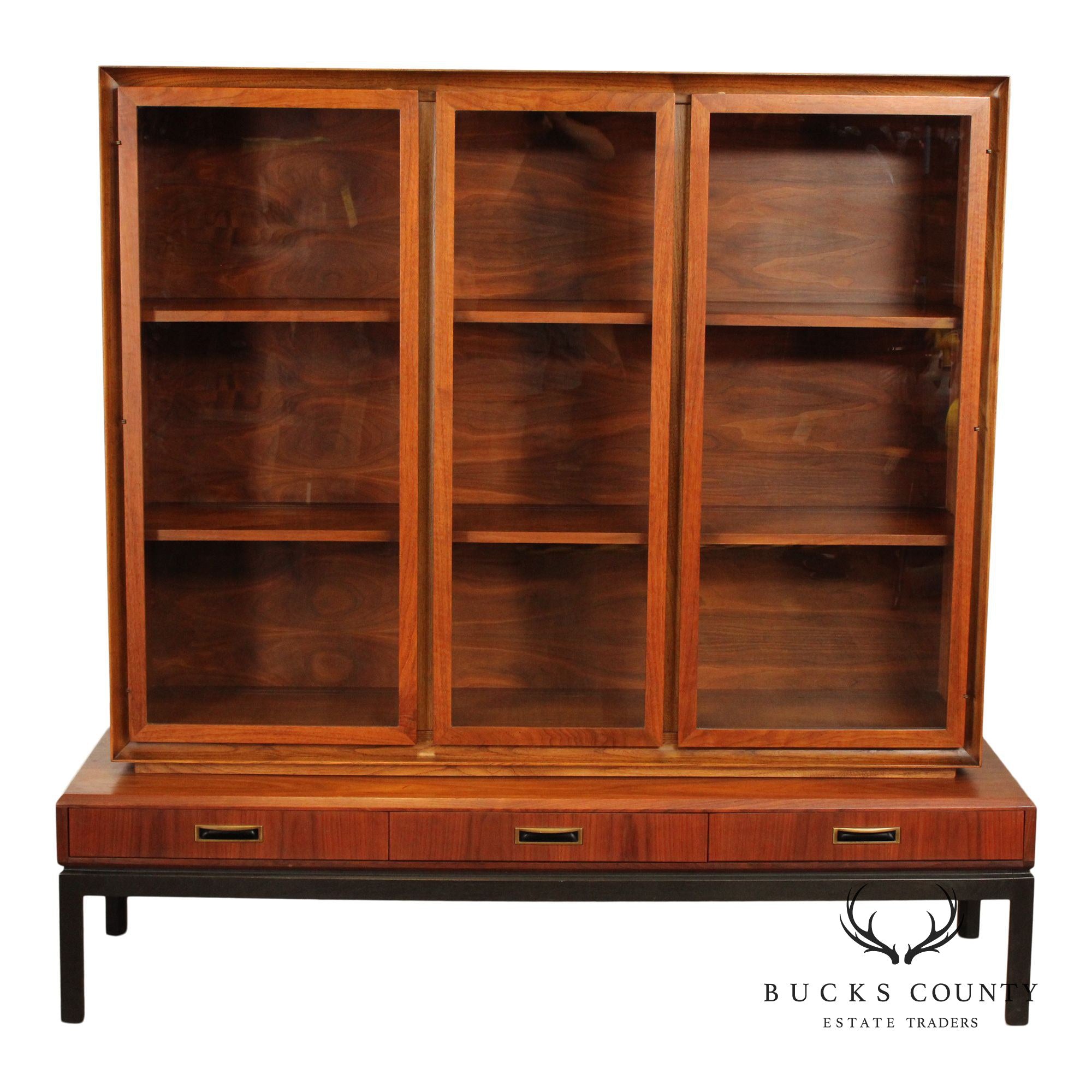 Mid Century Modern Walnut Bookcase China Cabinet