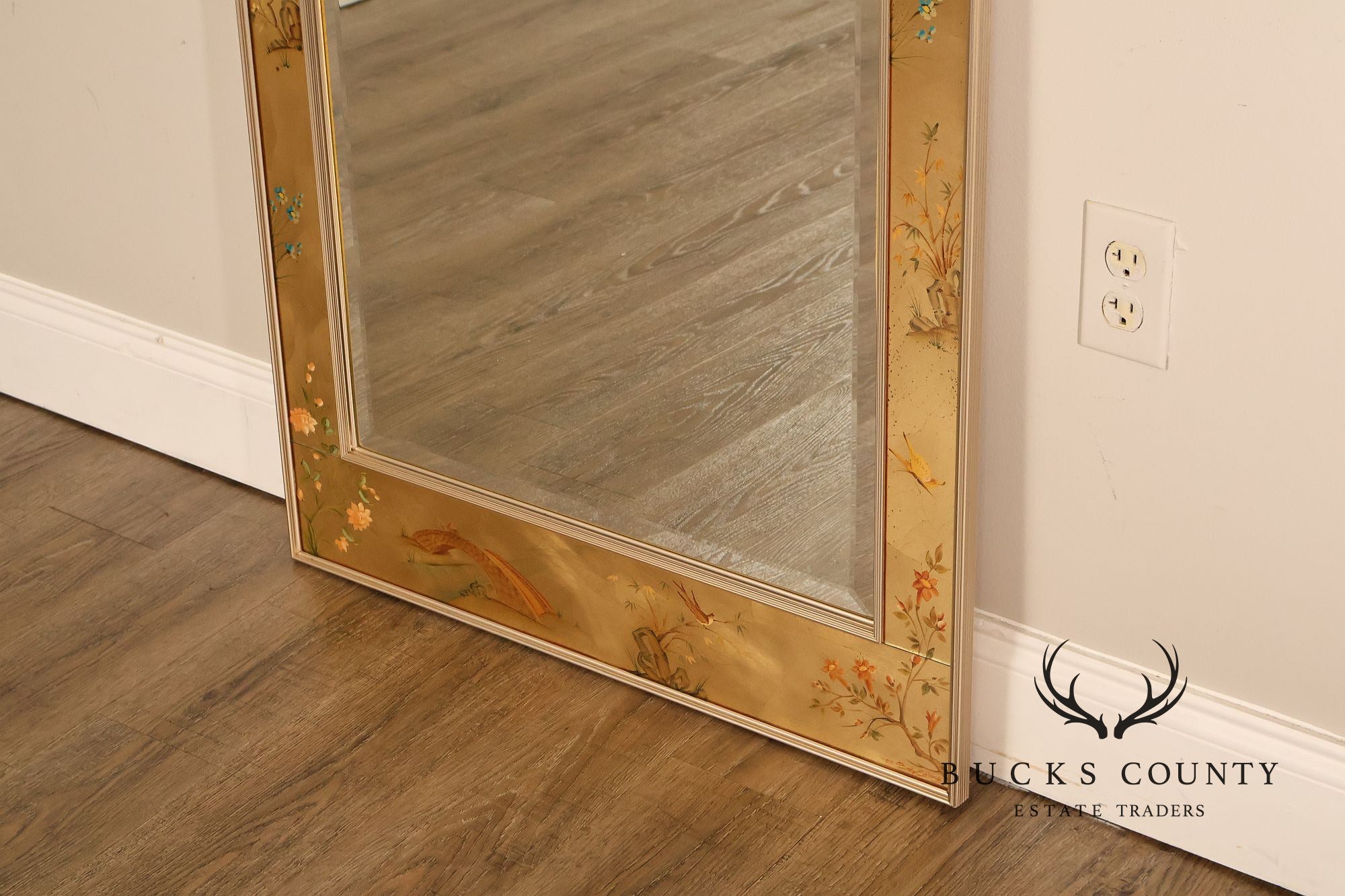 LaBarge Chinoiserie Eglomise Brass Wall Mirror