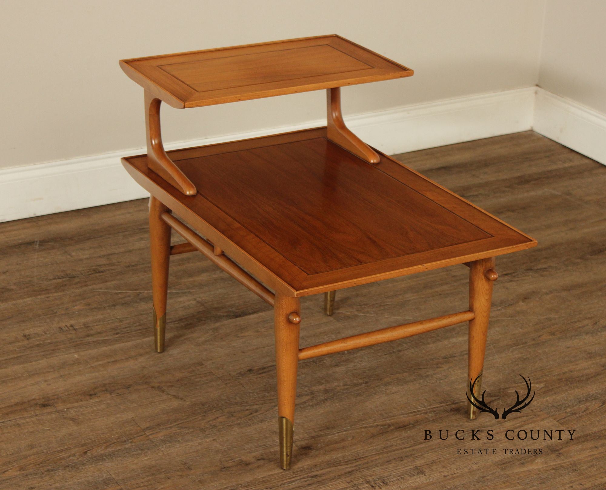 Lane Copenhagen Mid-Century Modern Two-Tier Walnut End Table