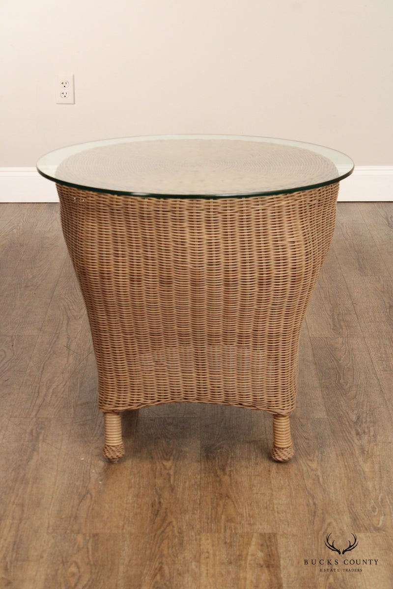 Woven Wicker Outdoor Patio Glass Top Side Table