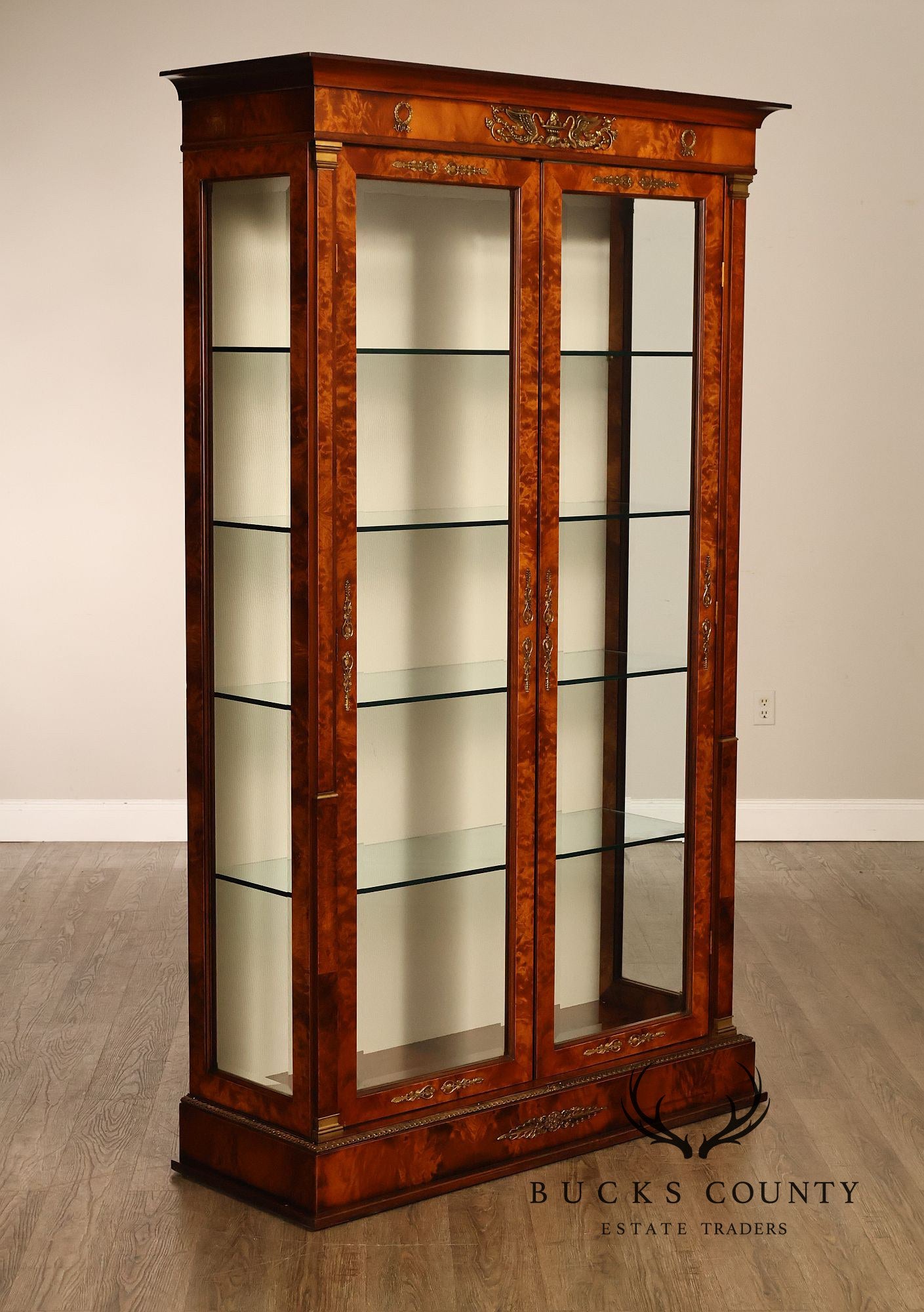 French Empire Style Burl Wood Vitrine Display Cabinet