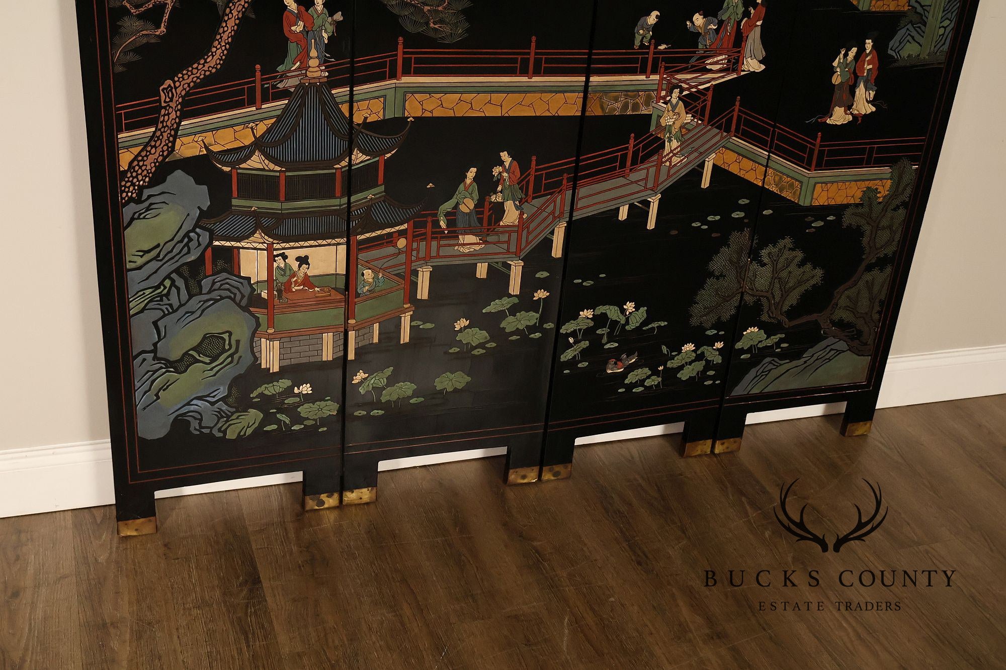Chinese Coromandel Four Section Folding Screen