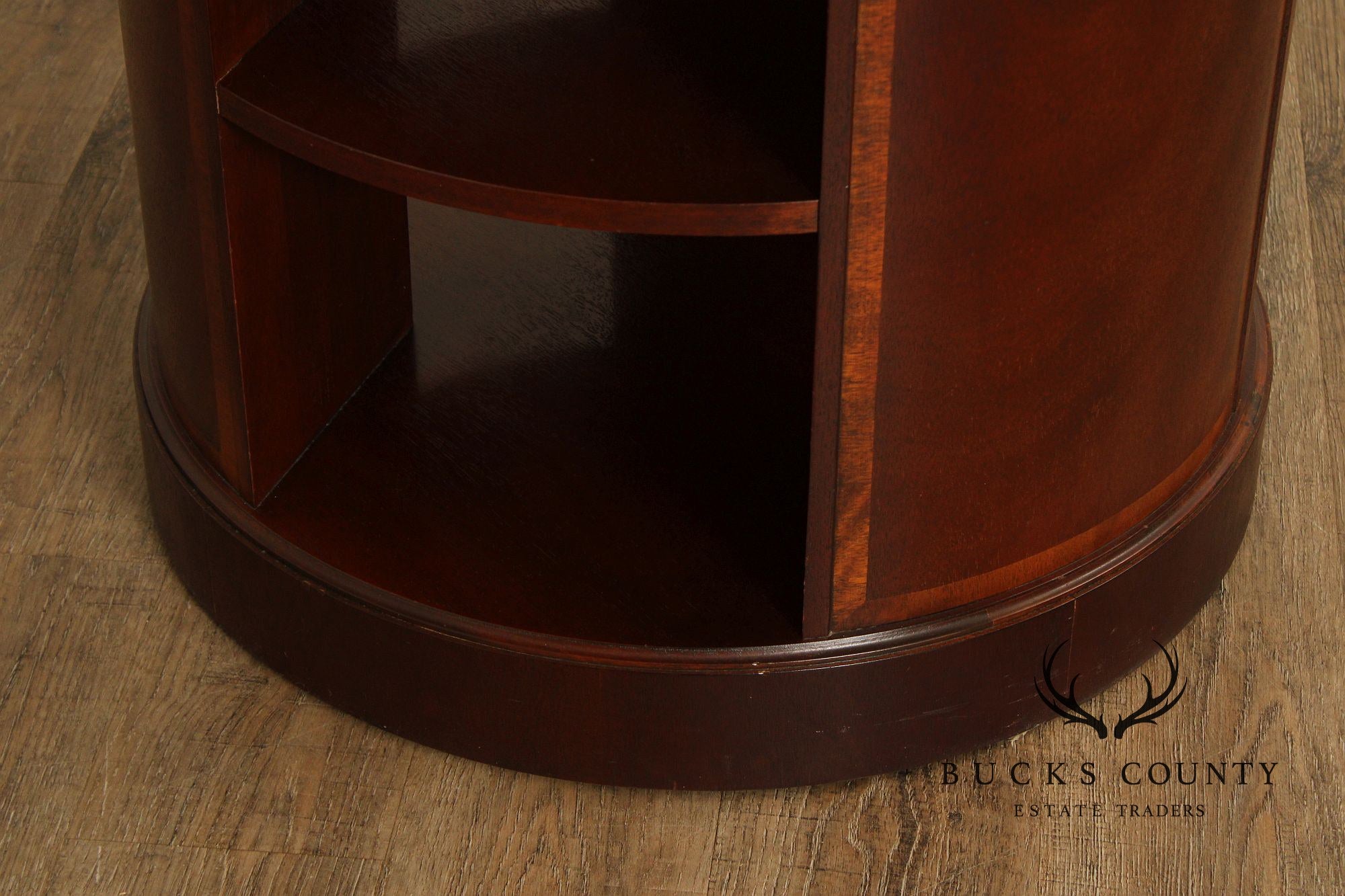 Baker Regency Style Round Mahogany Bookshelf Side Table